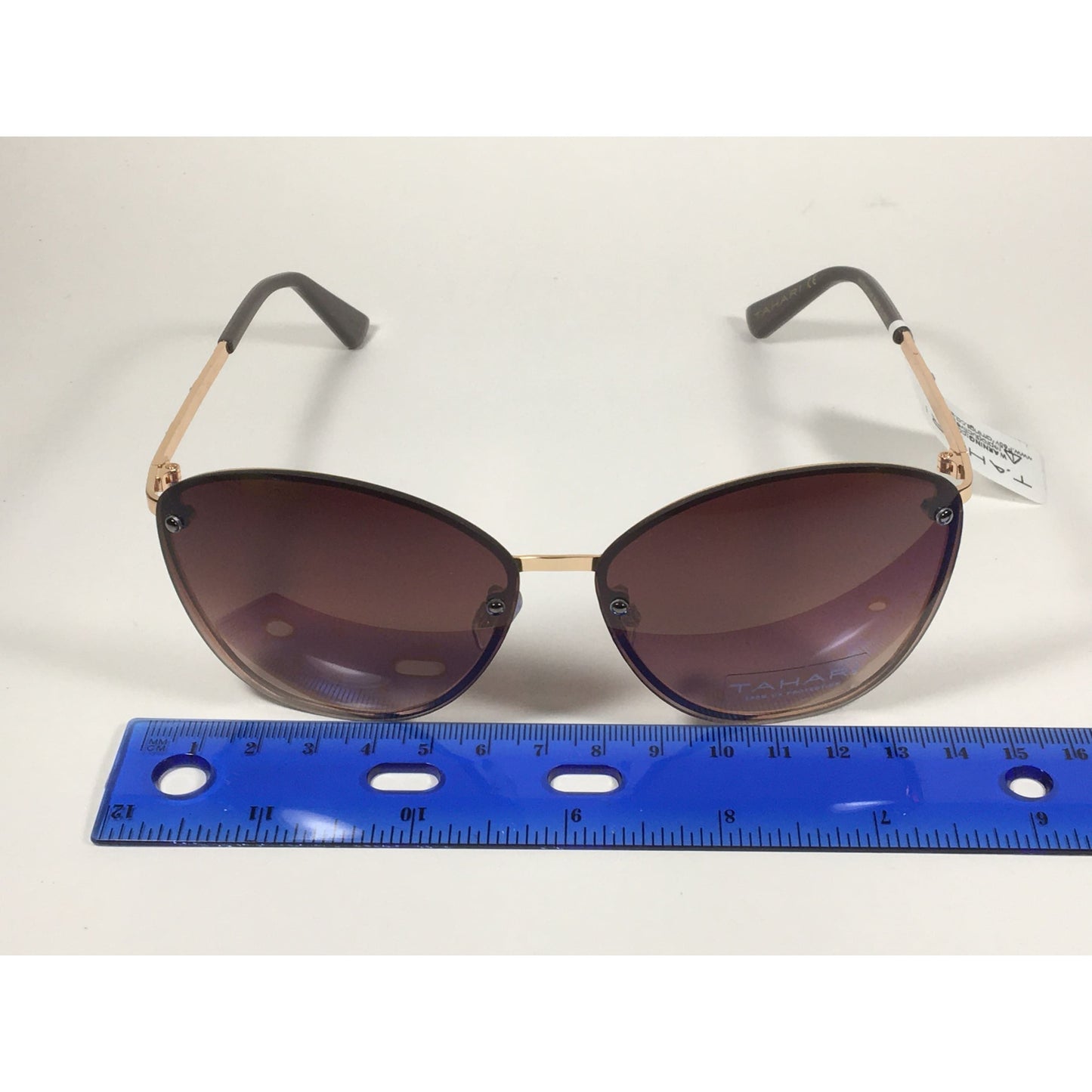 Tahari Rimless Cat Eye Sunglasses Gold Brown With Brown Gradient Lens TH652 GLDBR - Sunglasses