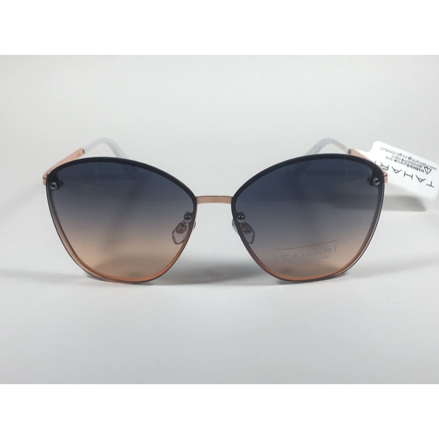 Tahari Rimless Cat Eye Sunglasses Rose Gold White Blue Gradient Lens TH652 RGDWH - Sunglasses