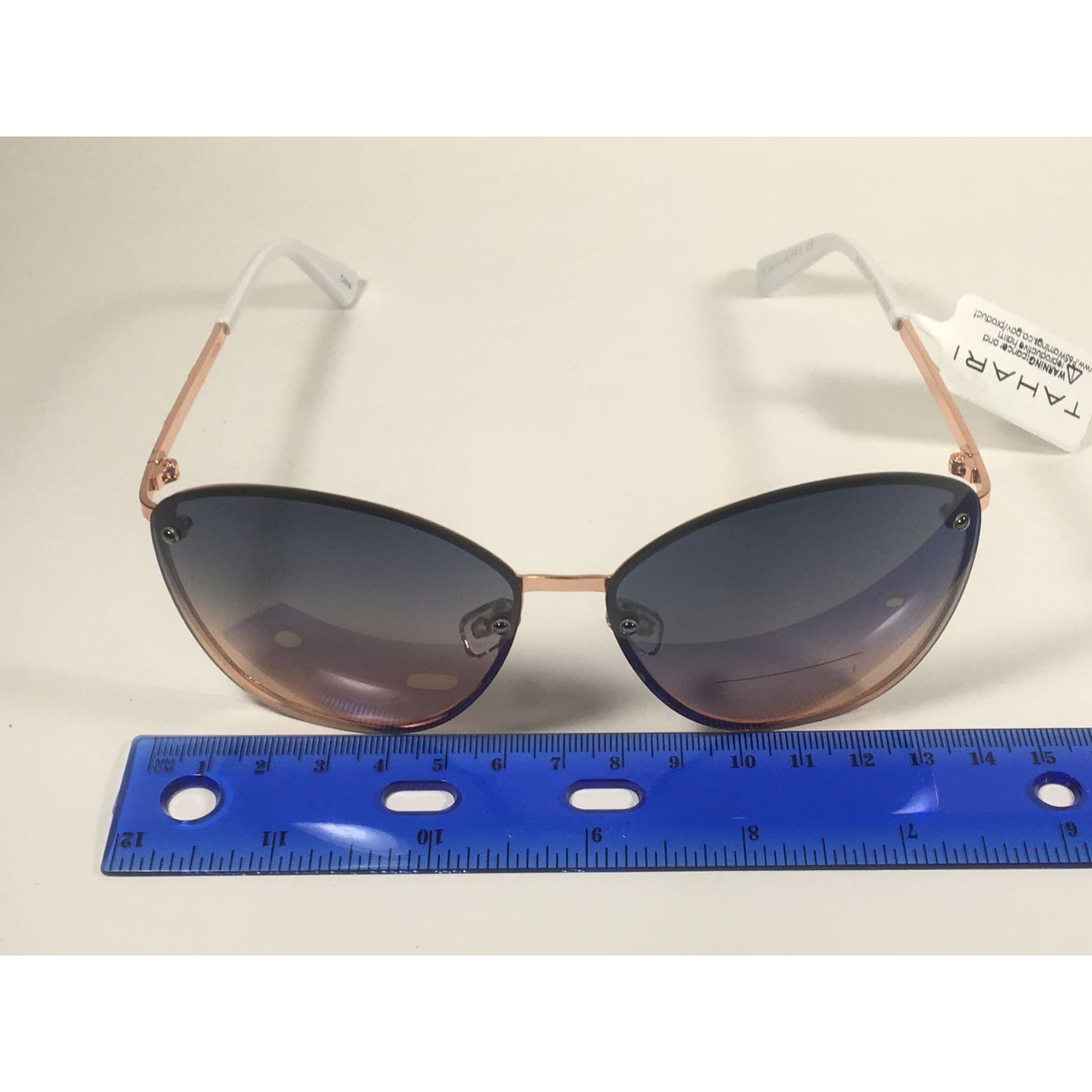 Tahari Rimless Cat Eye Sunglasses Rose Gold White Blue Gradient Lens TH652 RGDWH - Sunglasses