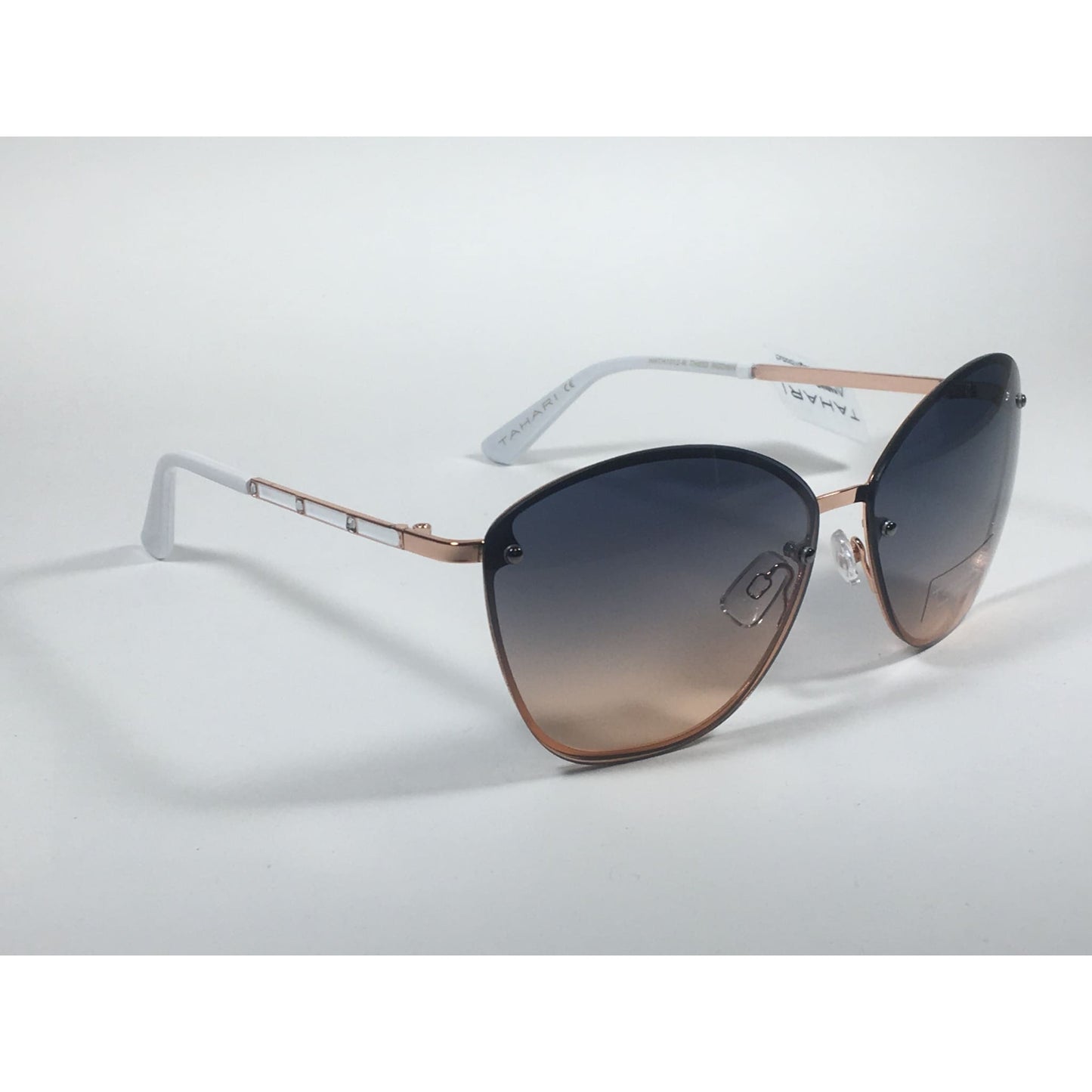 Tahari Rimless Cat Eye Sunglasses Rose Gold White Blue Gradient Lens TH652 RGDWH - Sunglasses