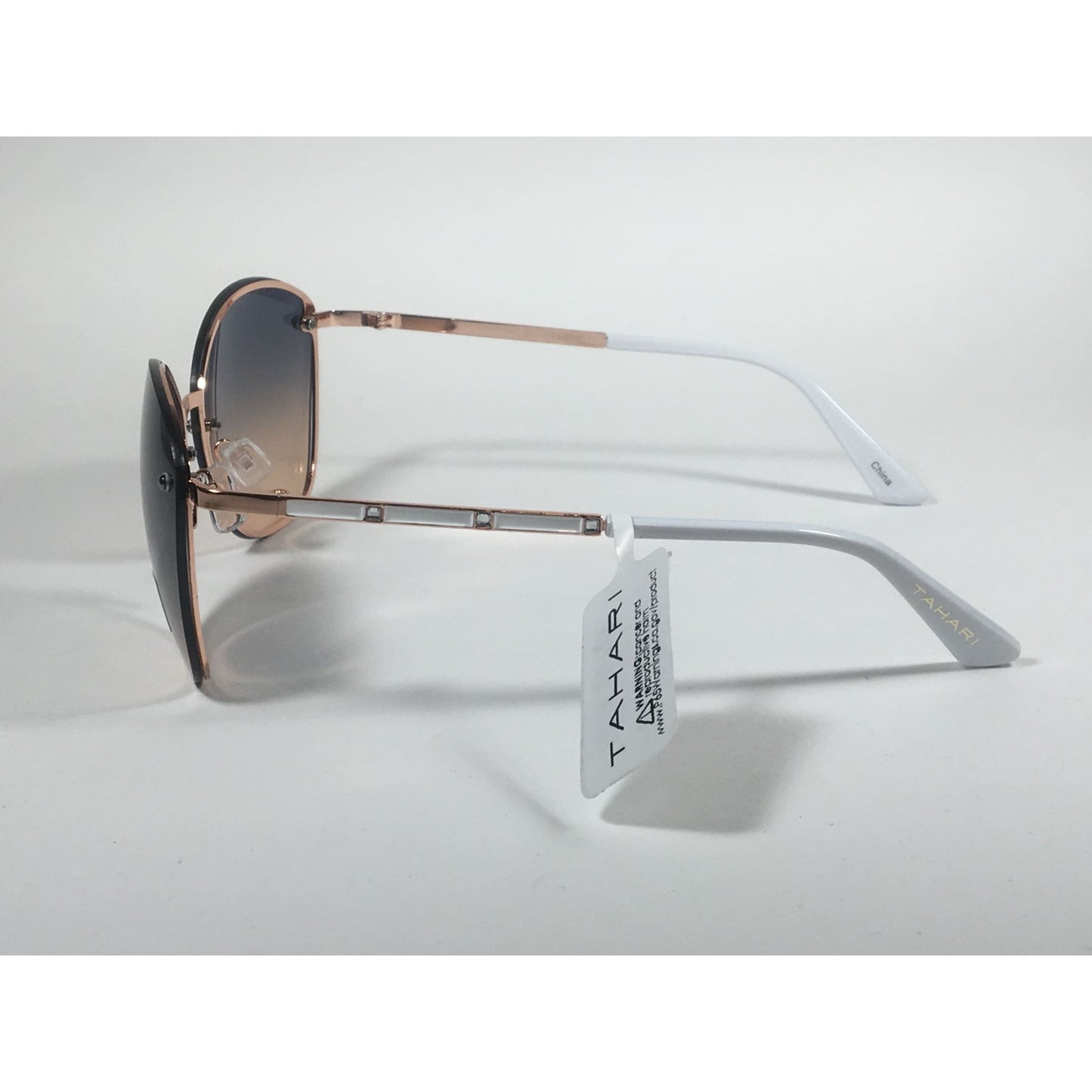 Tahari Rimless Cat Eye Sunglasses Rose Gold White Blue Gradient Lens TH652 RGDWH - Sunglasses