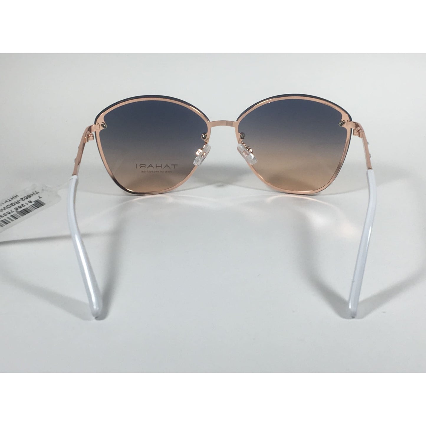 Tahari Rimless Cat Eye Sunglasses Rose Gold White Blue Gradient Lens TH652 RGDWH - Sunglasses