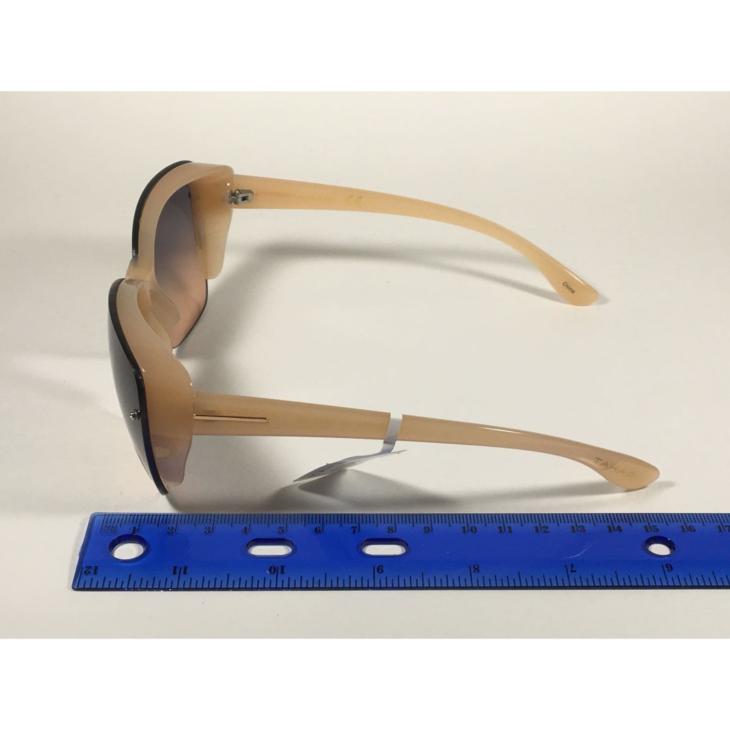 Tahari Shield Cat Eye Sunglasses Nude Frame Blue Nude Gradient Lens TH705 ND - Sunglasses