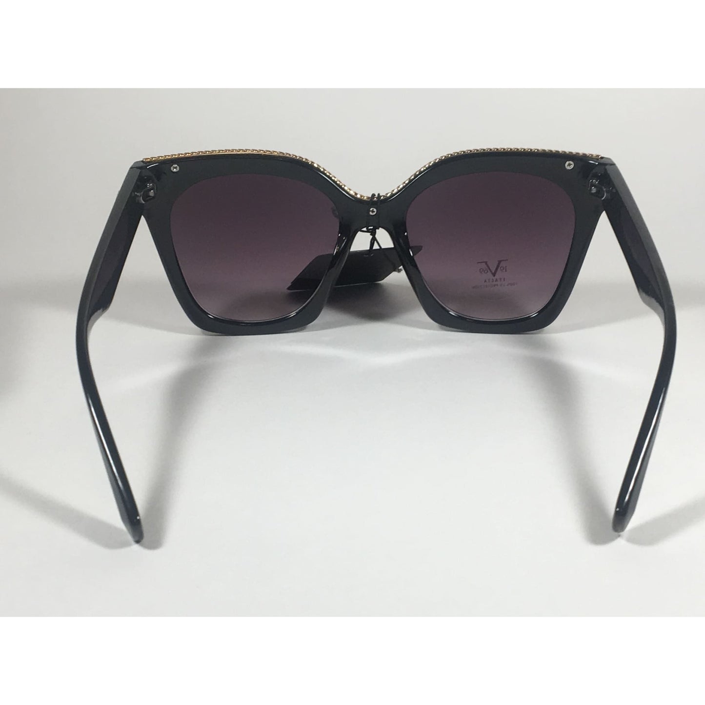 Versace 19V69 Italia BK ENZA Square Sunglasses Black Gold Trim Gray Smoke Lens - Sunglasses