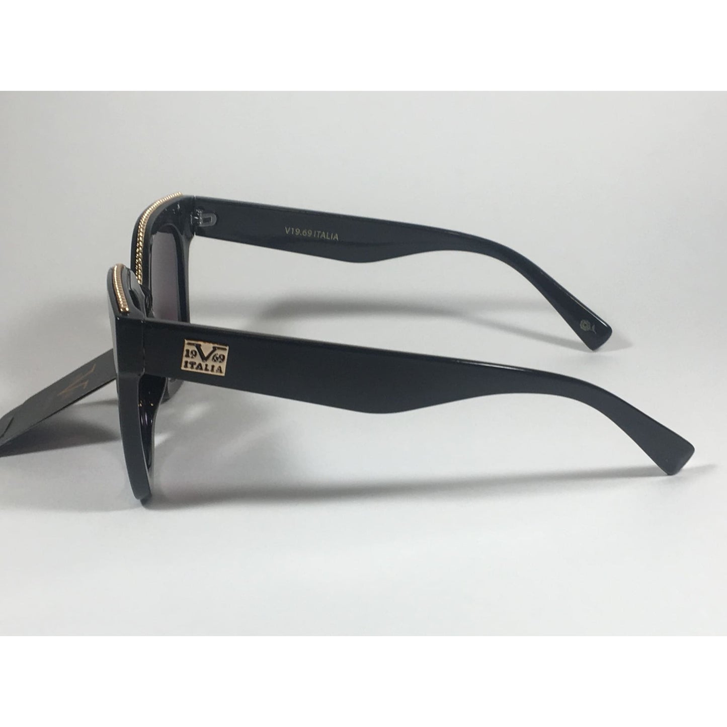 Versace 19V69 Italia BK ENZA Square Sunglasses Black Gold Trim Gray Smoke Lens - Sunglasses