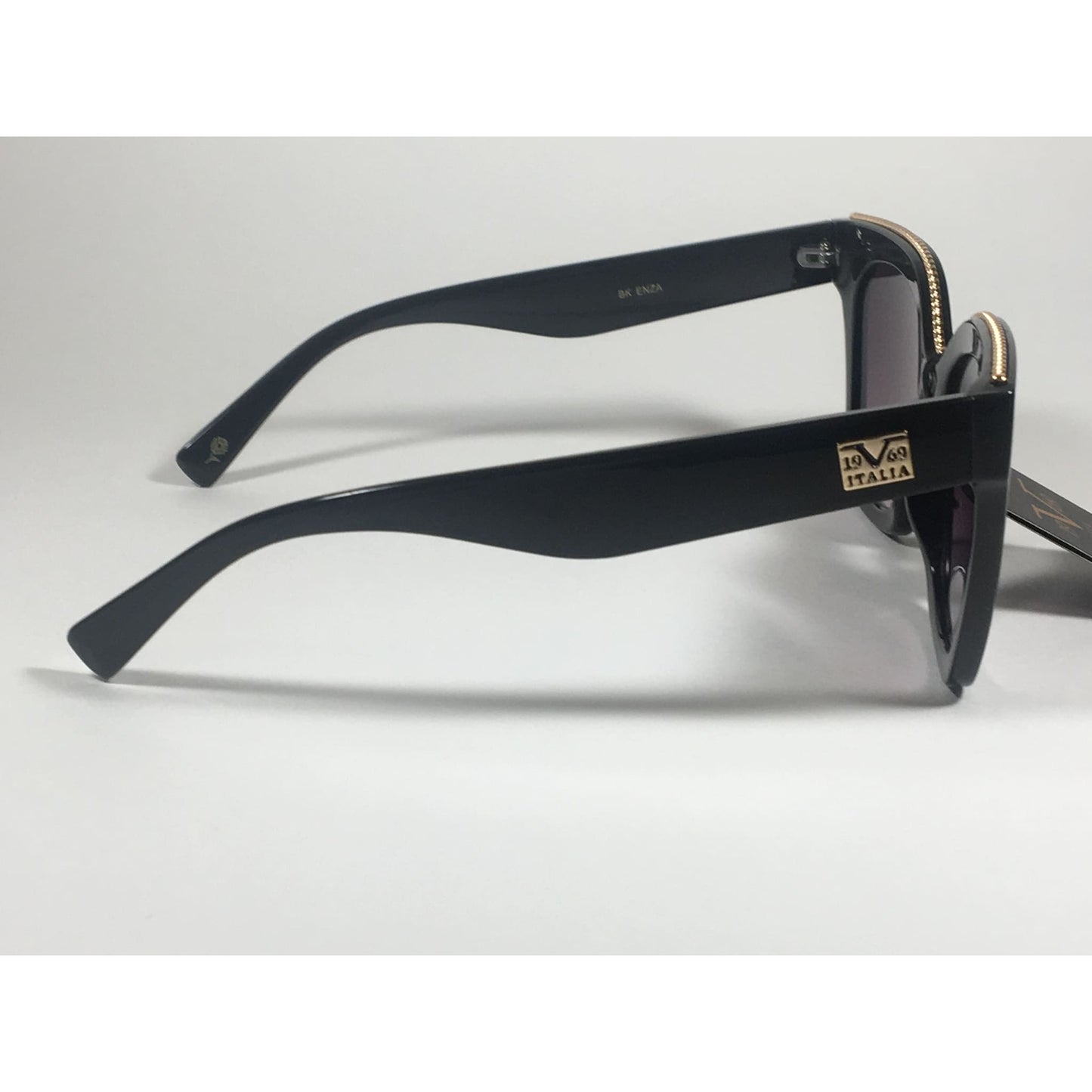 Versace 19V69 Italia BK ENZA Square Sunglasses Black Gold Trim Gray Smoke Lens - Sunglasses
