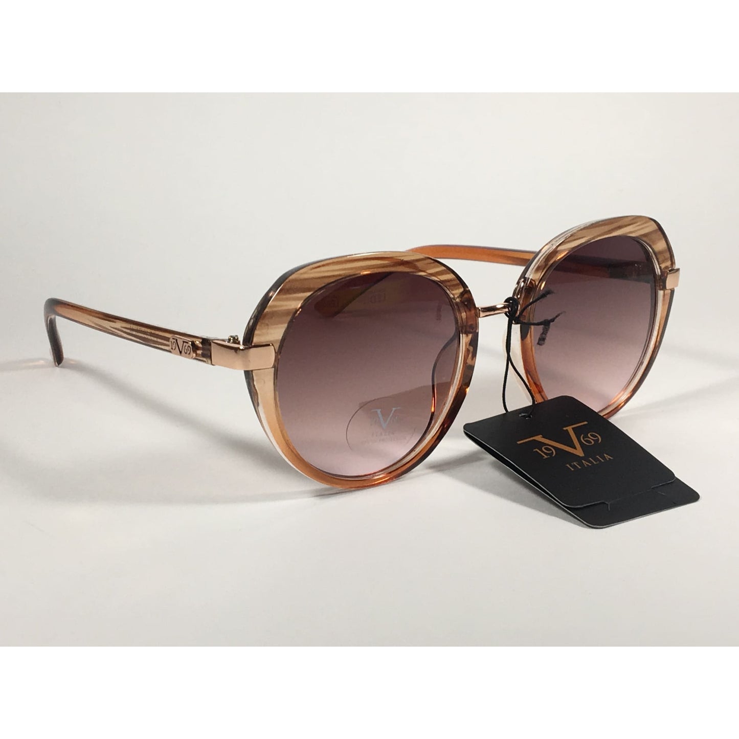 Versace 19V69 Italia CHPTR MATILDA Round Sunglasses Brown Wood Clear Brown Gradient Lens - Sunglasses
