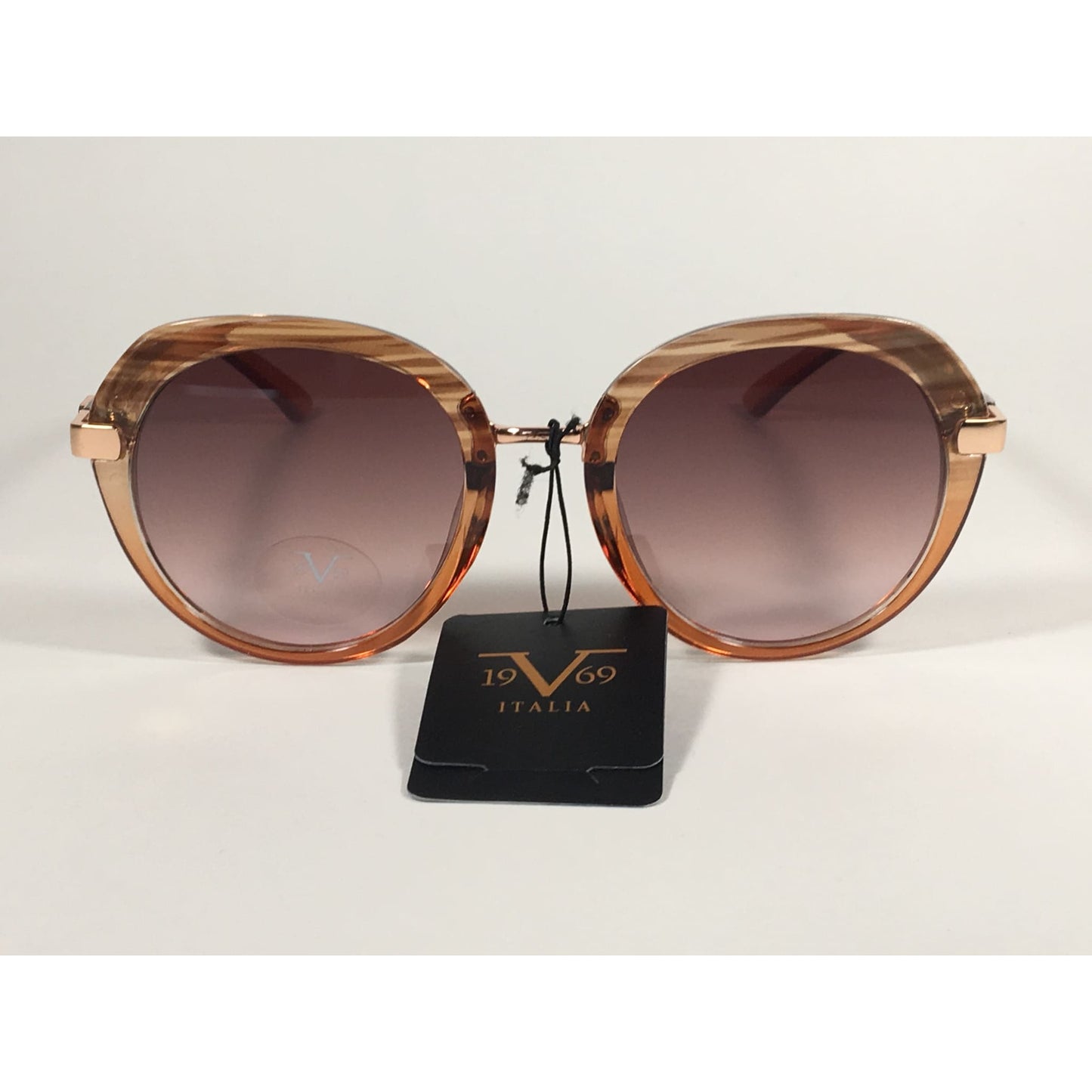 Versace 19V69 Italia CHPTR MATILDA Round Sunglasses Brown Wood Clear Brown Gradient Lens - Sunglasses