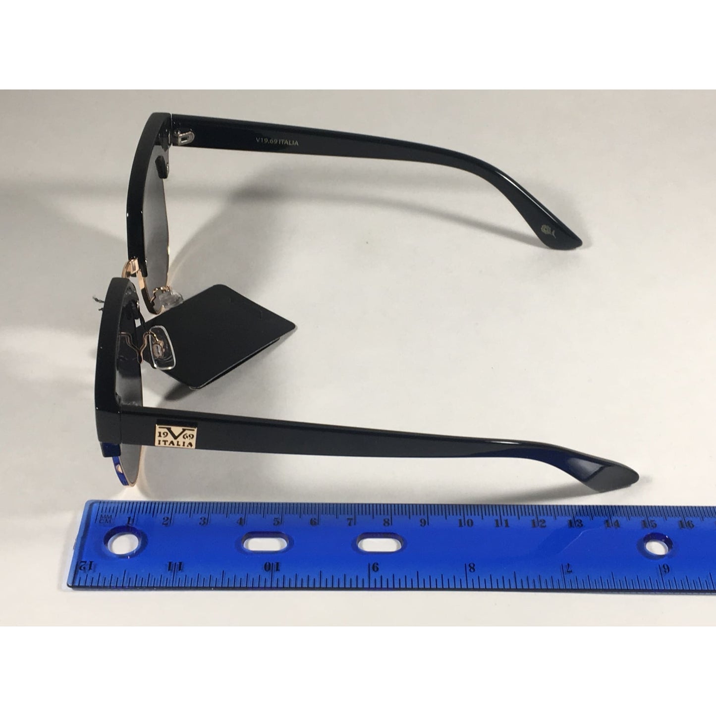 Versace 19V69 Italia Valentina Club Sunglasses Black Gold Horn Rim With Gray Lens - Sunglasses