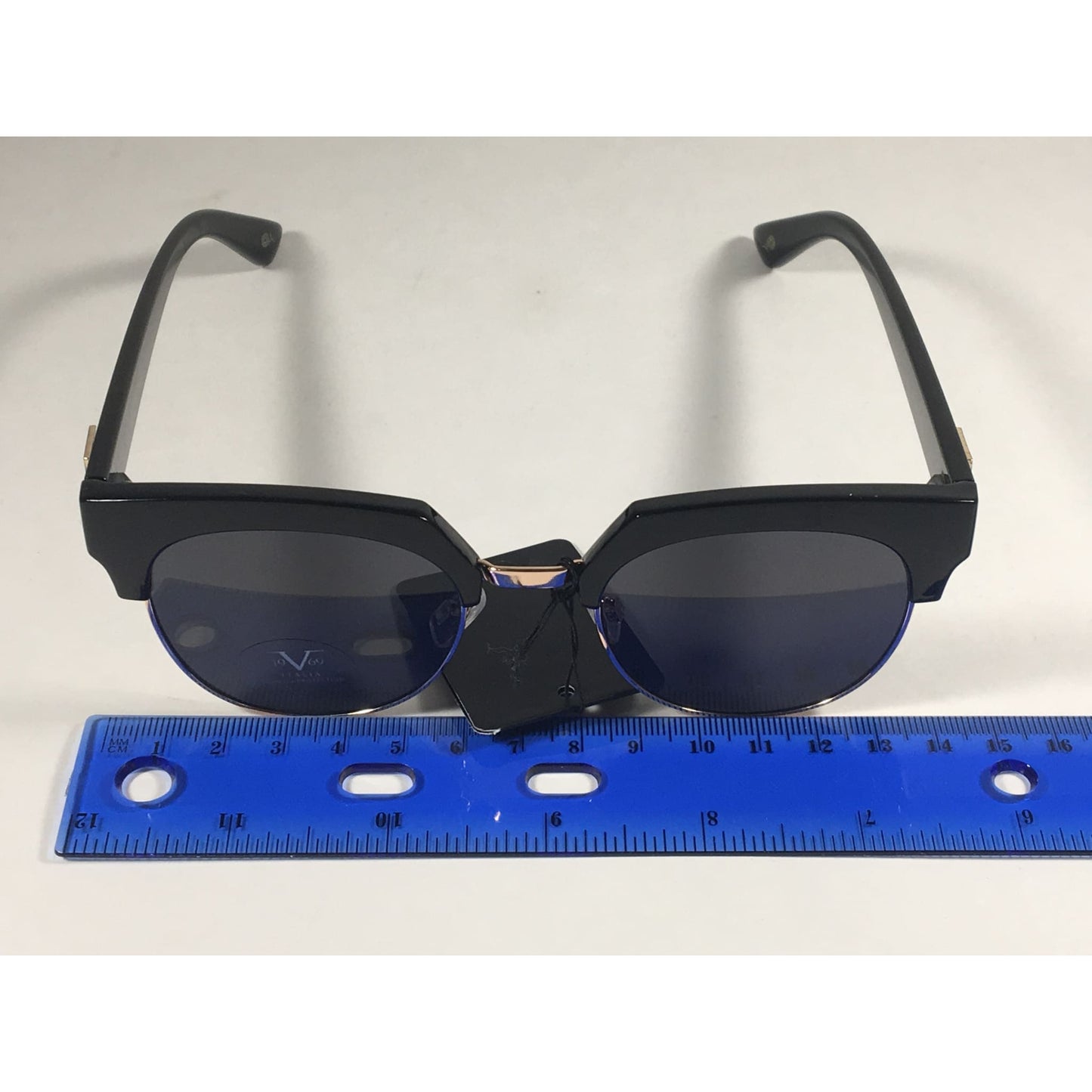 Versace 19V69 Italia Valentina Club Sunglasses Black Gold Horn Rim With Gray Lens - Sunglasses