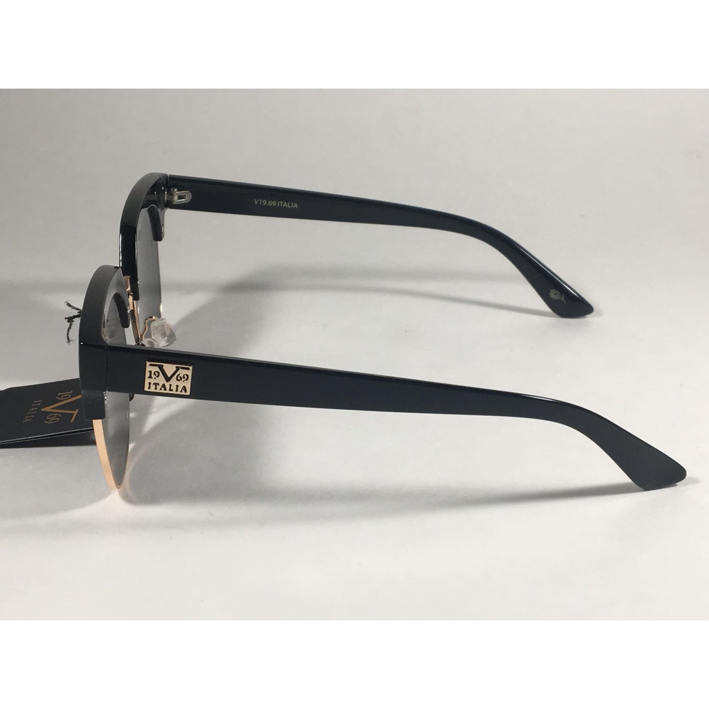 Versace 19V69 Italia Valentina Club Sunglasses Black Gold Horn Rim With Gray Lens - Sunglasses