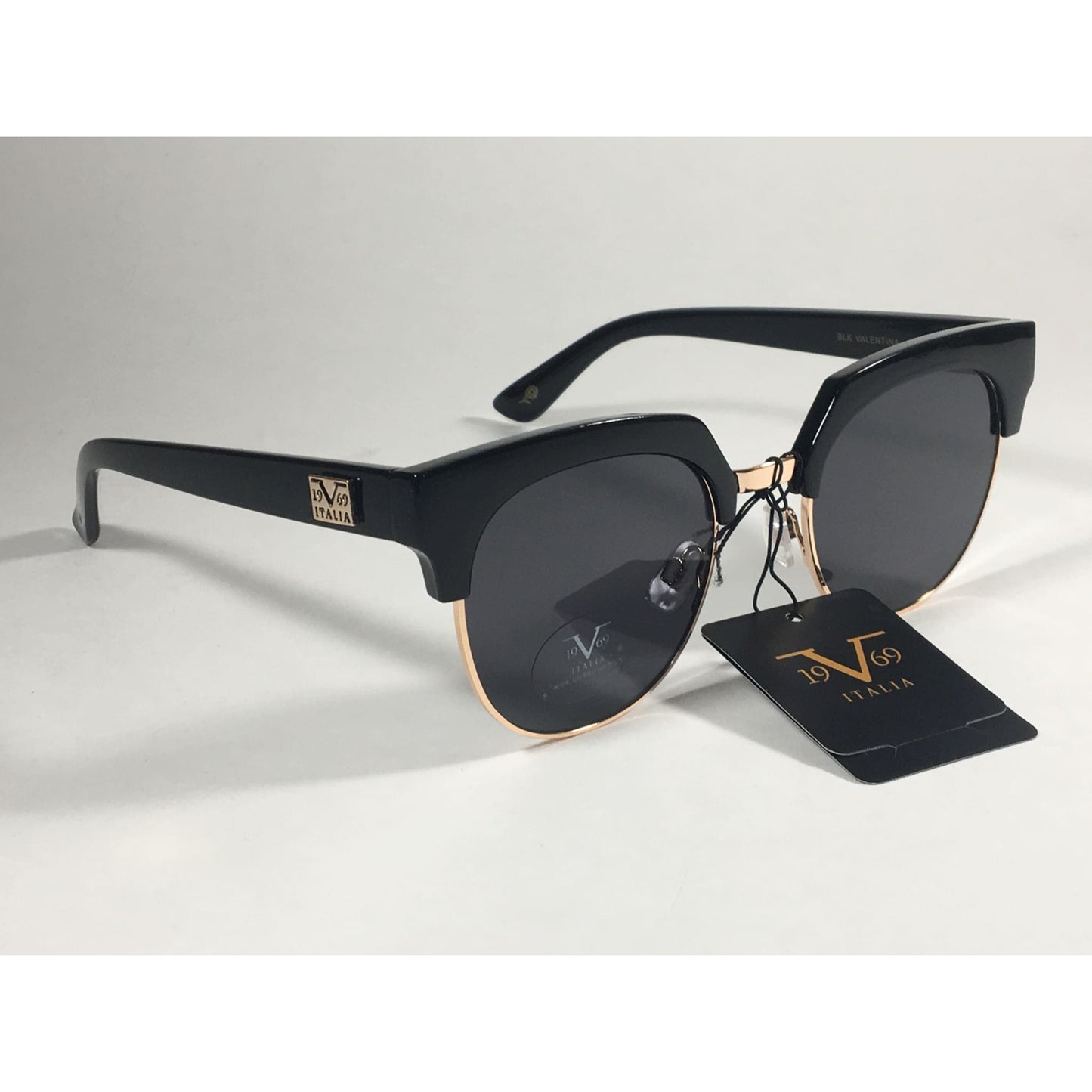 Versace 19V69 Italia Valentina Club Sunglasses Black Gold Horn Rim With Gray Lens - Sunglasses