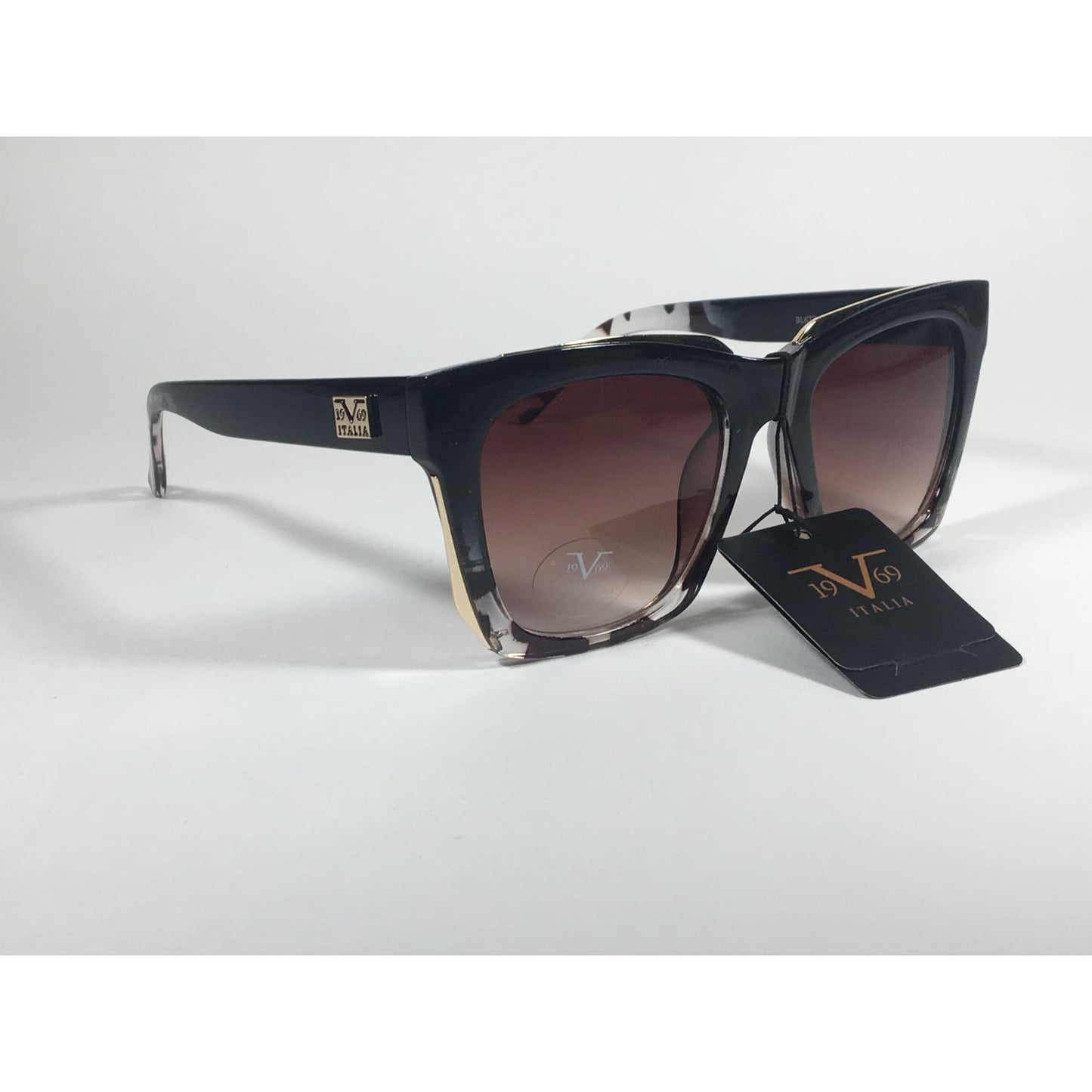 Versace 19V69 Italia Vittoria Large Square Sunglasses Black Tortoise Brown Gradient Lens - Sunglasses