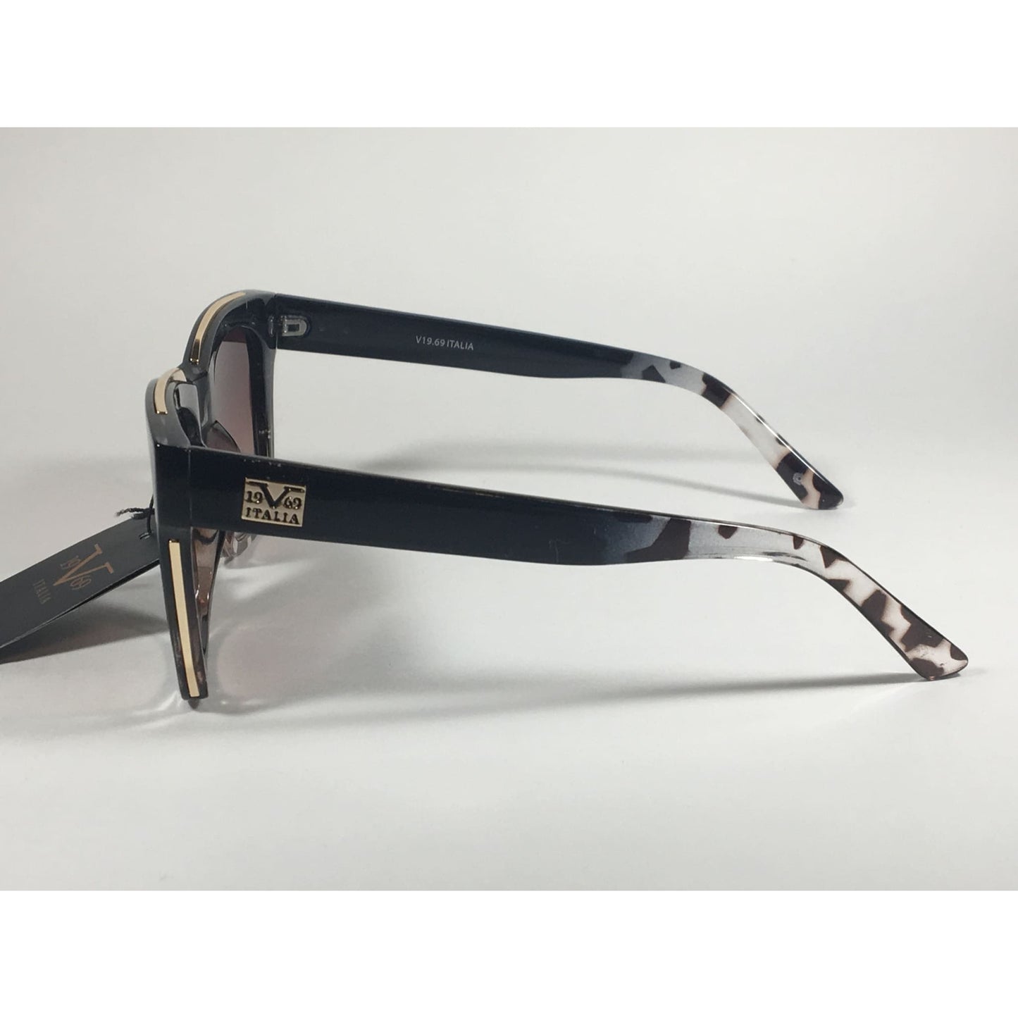 Versace 19V69 Italia Vittoria Large Square Sunglasses Black Tortoise Brown Gradient Lens - Sunglasses
