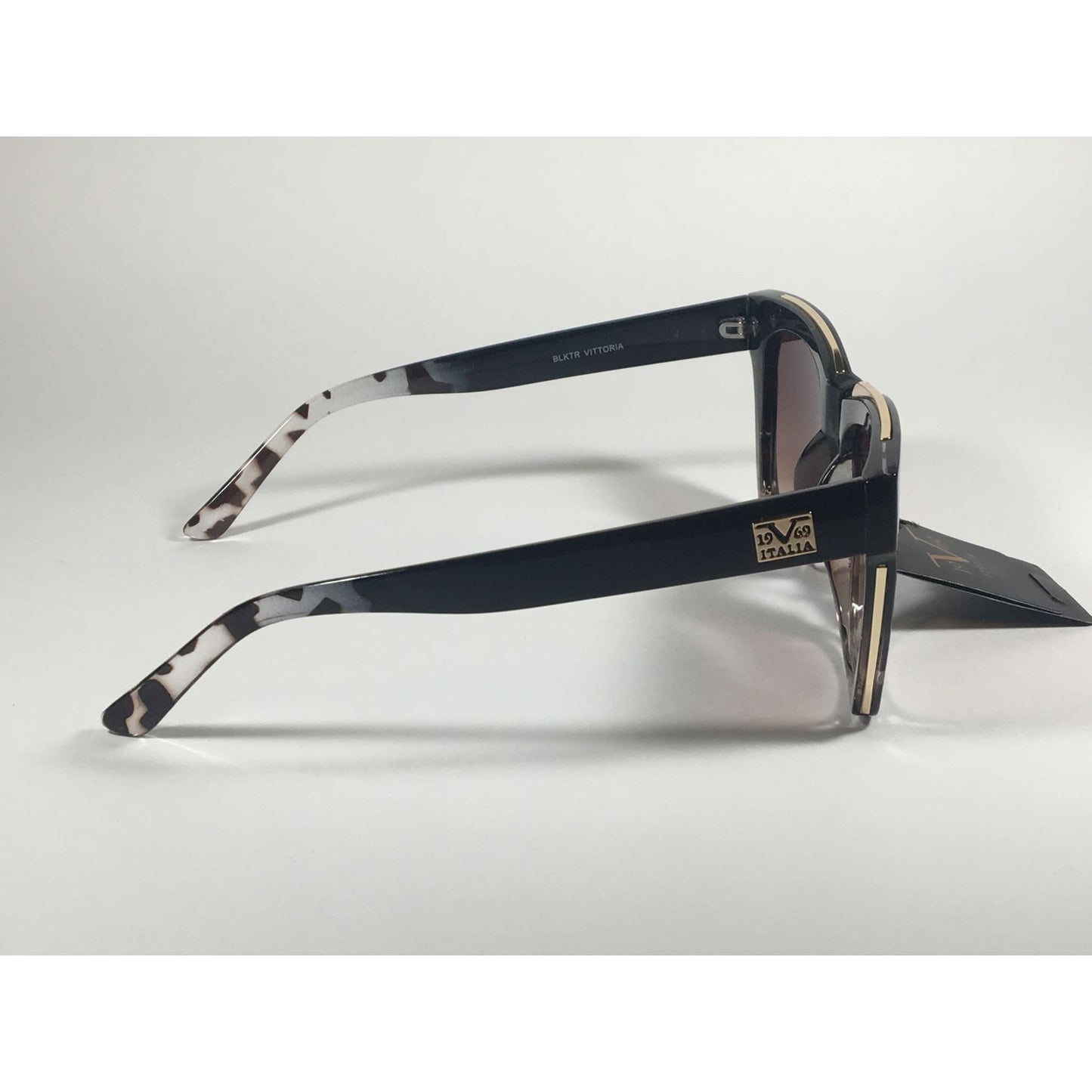 Versace 19V69 Italia Vittoria Large Square Sunglasses Black Tortoise Brown Gradient Lens - Sunglasses