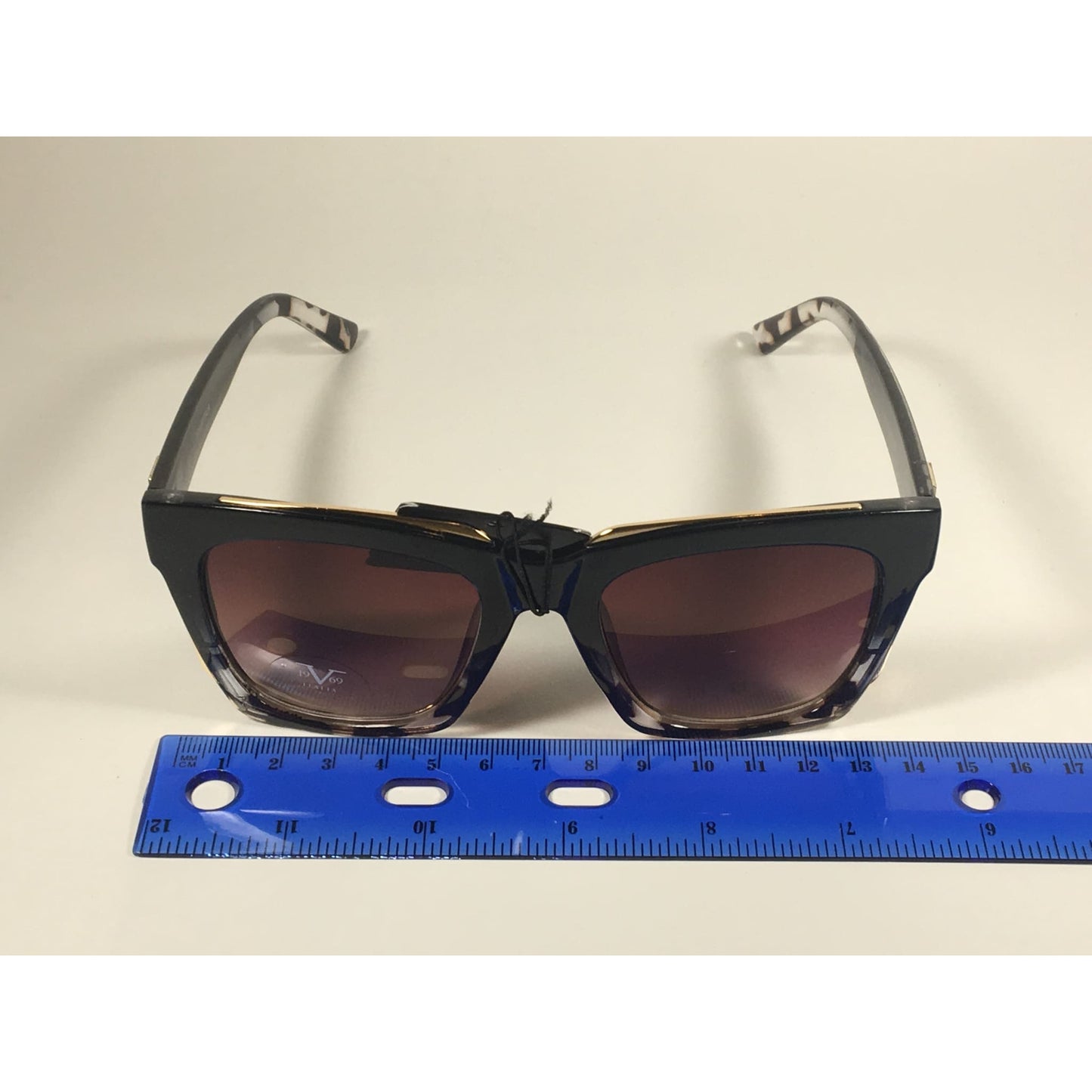 Versace 19V69 Italia Vittoria Large Square Sunglasses Black Tortoise Brown Gradient Lens - Sunglasses