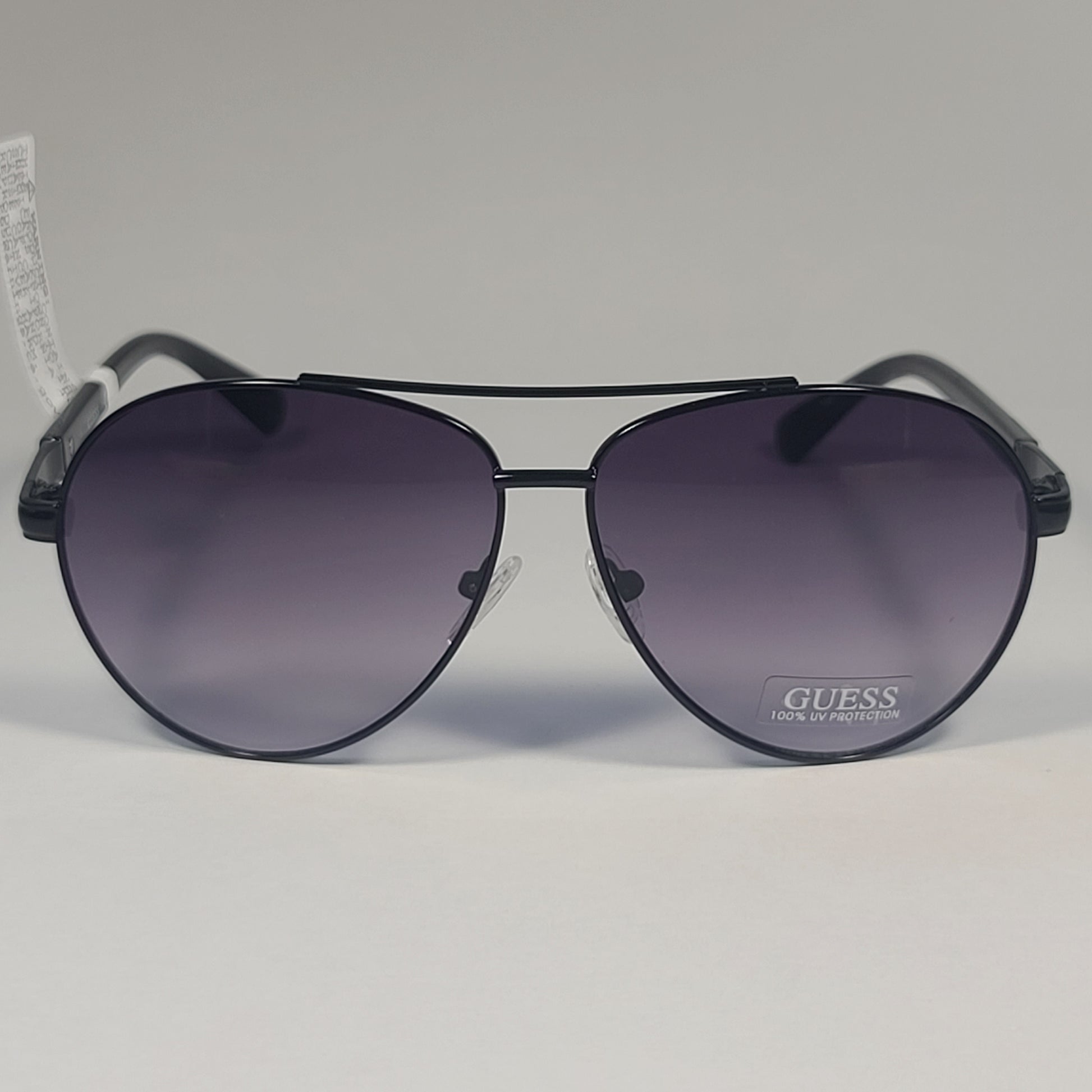 Guess Pilot Sunglasses Shiny Black Frame Gray Smoke Gradient Lens GF0221 01B - Sunglasses