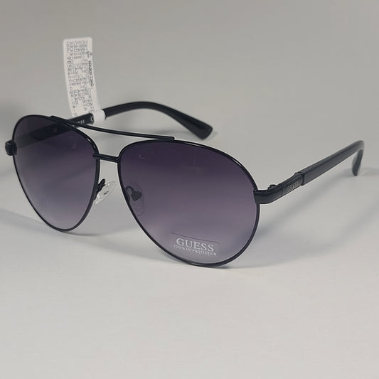 Guess Pilot Sunglasses Shiny Black Frame Gray Smoke Gradient Lens GF0221 01B - Sunglasses