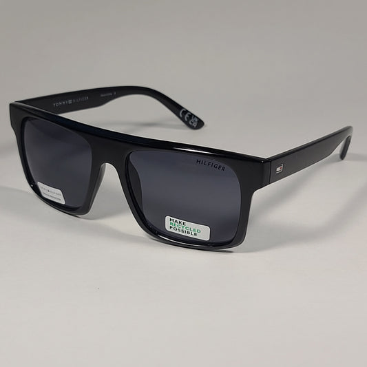 Tommy Hilfiger Gunner Rectangular Sunglasses Shiny Black Frame Gray Lens GUNNER MP OM618 - Sunglasses