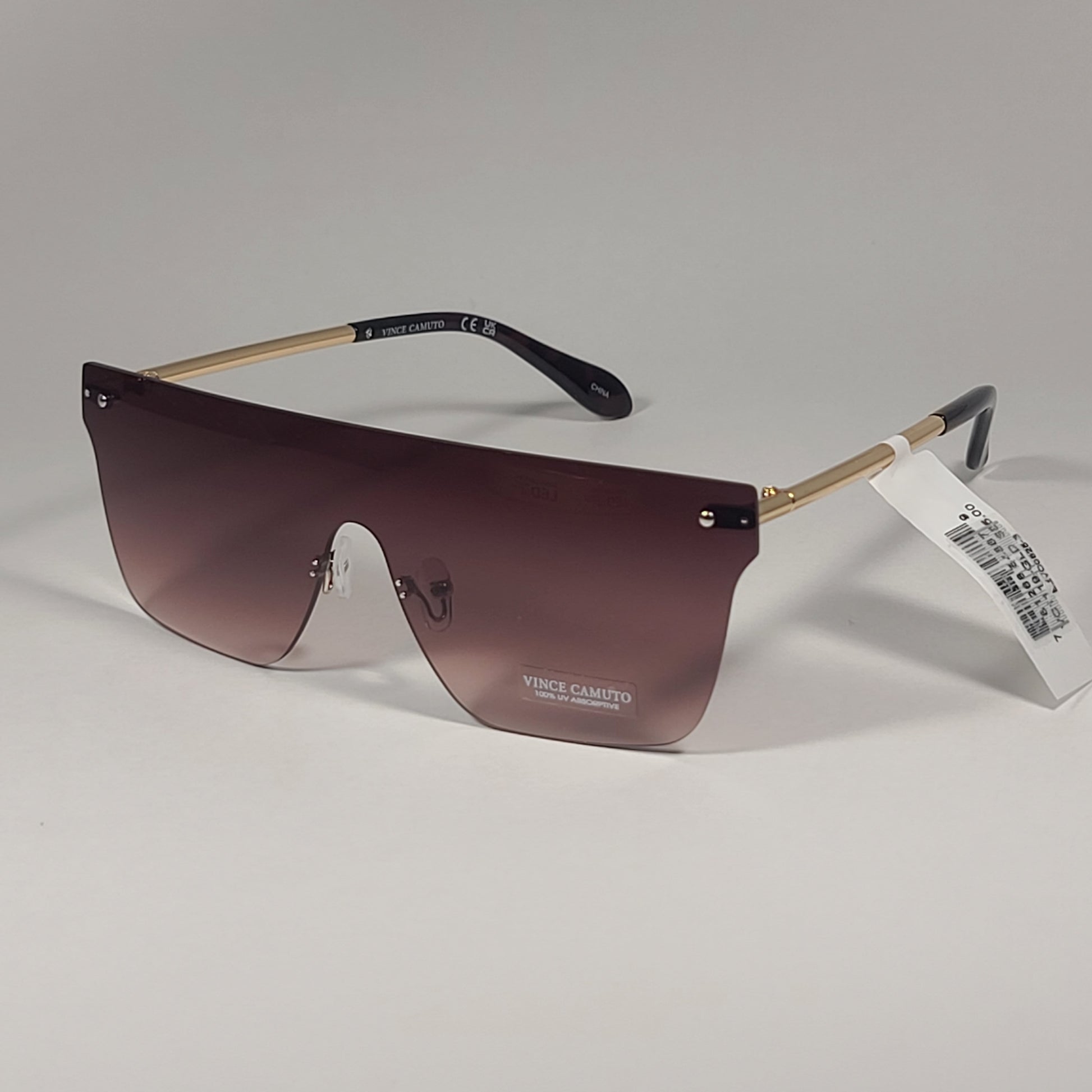 Vince Camuto VC1119 GLD Rimless Shield Sunglasses Gold Brown Frame Brown Gradient Lens - Sunglasses