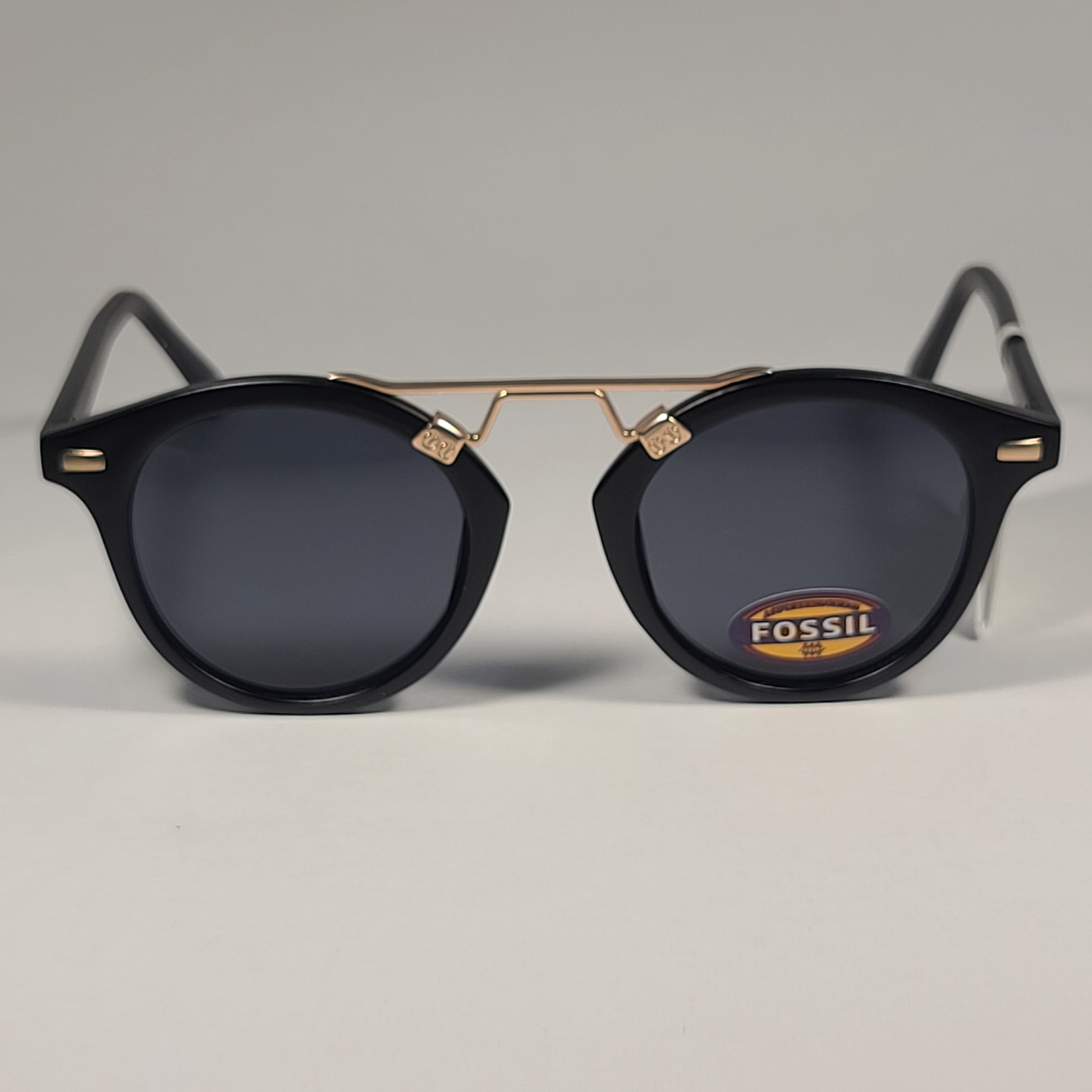 Fossil Round Brow Bar FW193 Women’s Sunglasses Matte Black Gold Frame Gray Lens - Sunglasses