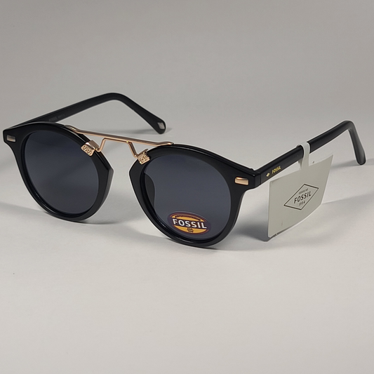 Fossil Round Brow Bar FW193 Women’s Sunglasses Matte Black Gold Frame Gray Lens - Sunglasses