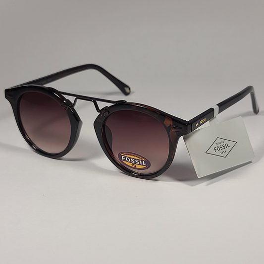 Fossil Round Brow Bar FW193 Women’s Sunglasses Brown Tortoise Gunmetal / Brown Gradient Lens - Sunglasses