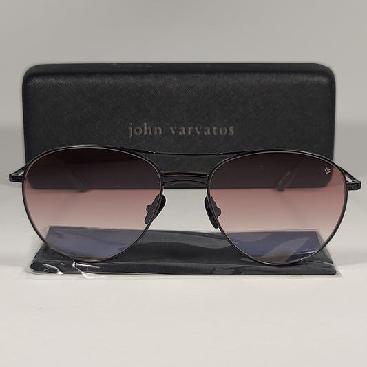 John Varvatos Men’s Pilot Sunglasses V533 Matte Black Frame Brown Gradient Lens - Sunglasses