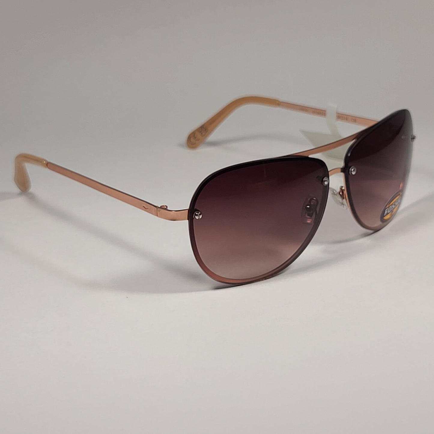 Fossil FW157 Rimless Pilot Sunglasses Rose Gold Frame / Brown Gradient Lens - Sunglasses