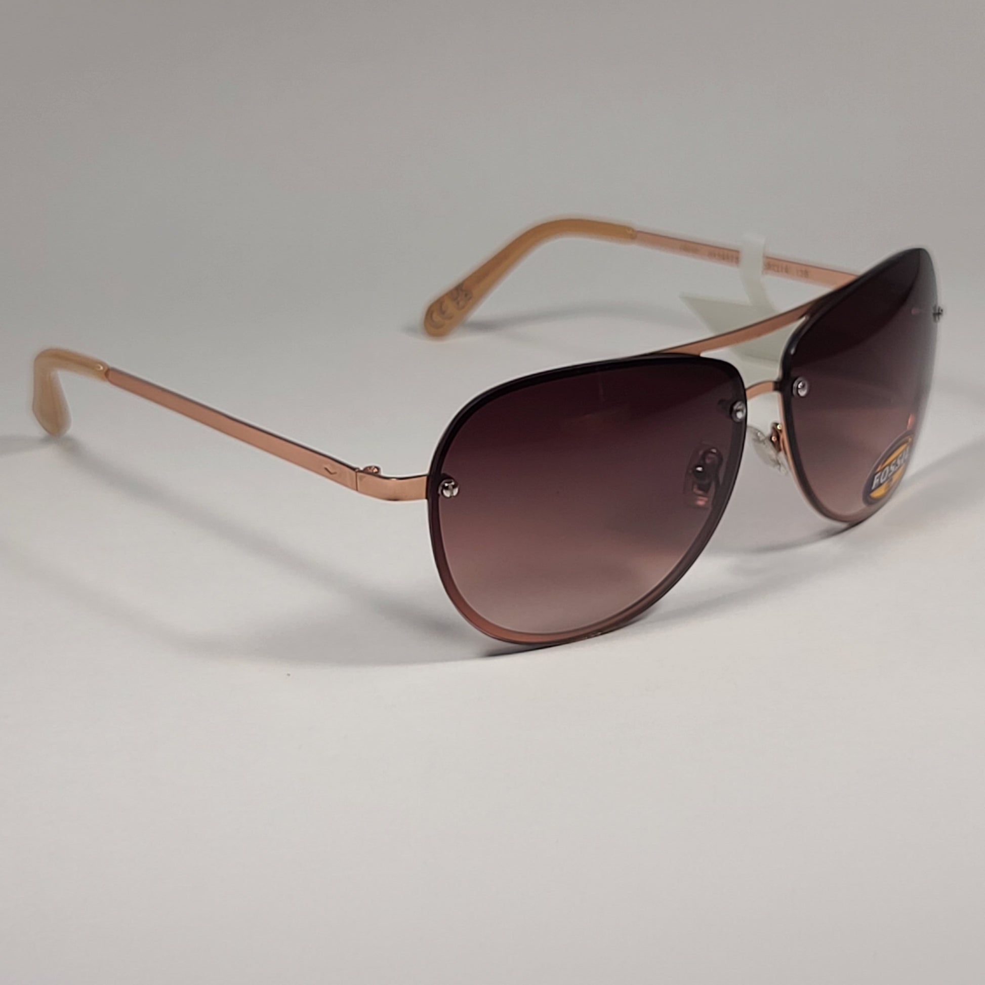 Fossil FW157 Rimless Pilot Sunglasses Rose Gold Frame / Brown Gradient Lens - Sunglasses