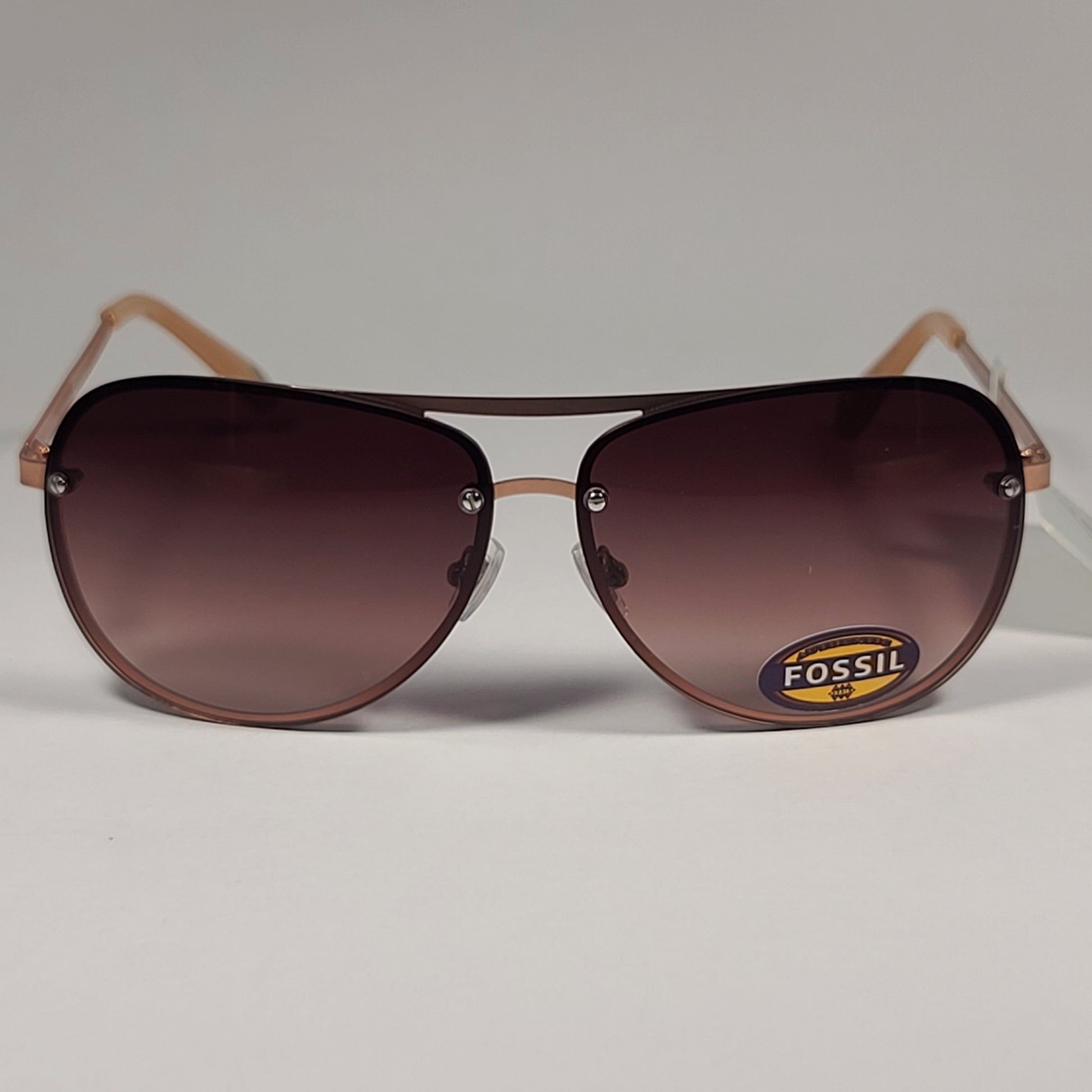 Fossil FW157 Rimless Pilot Sunglasses Rose Gold Frame / Brown Gradient Lens - Sunglasses