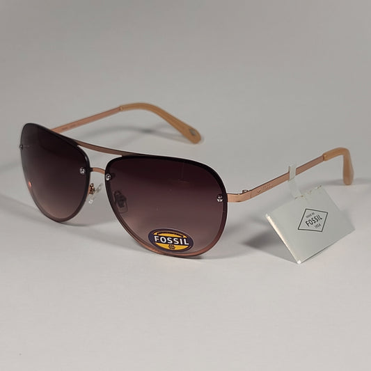 Fossil FW157 Rimless Pilot Sunglasses Rose Gold Frame / Brown Gradient Lens - Sunglasses