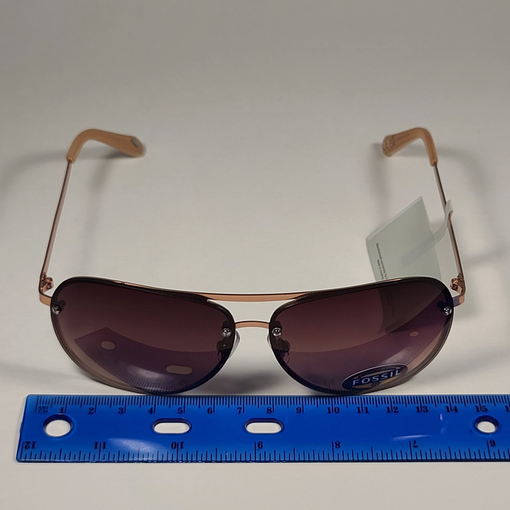 Fossil FW157 Rimless Pilot Sunglasses Rose Gold Frame / Brown Gradient Lens - Sunglasses