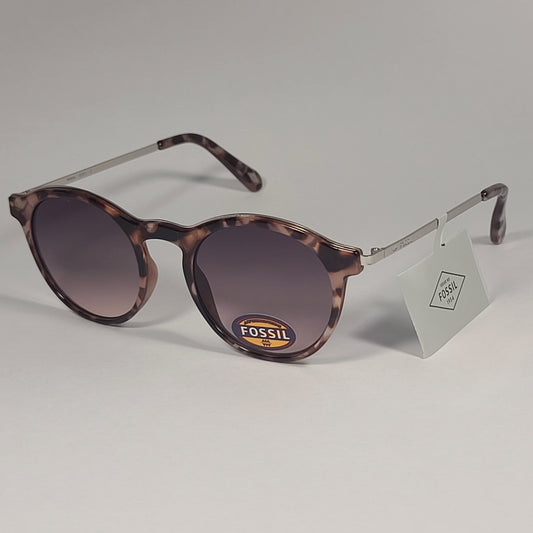 Fossil Round FW190 Women’s Sunglasses Silver Milk Tortoise Frame Smoke Gradient Lens - Sunglasses
