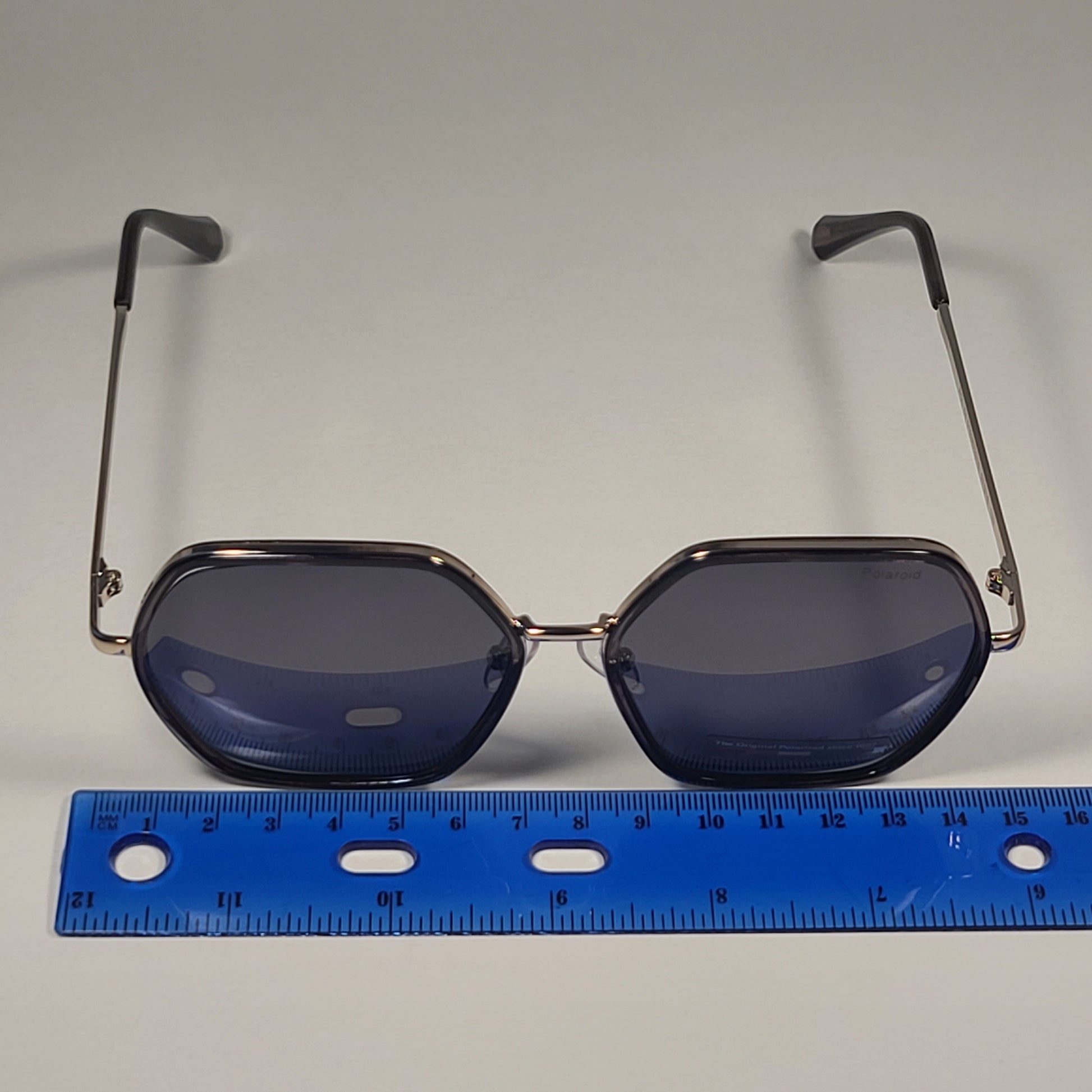 Polaroid Polarized Hexagon Sunglasses Black Gold Gray Frame / Gray Lens POL 04 - Sunglasses