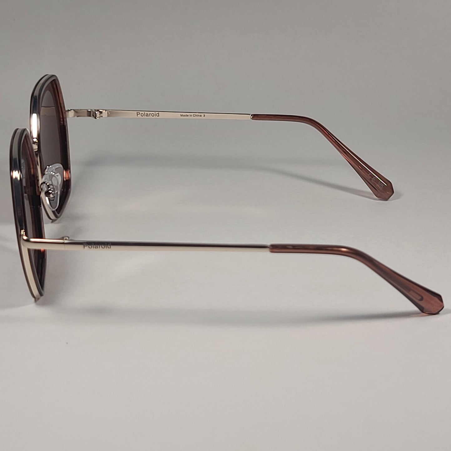 Polaroid Polarized Hexagon Sunglasses Brown Light Gold Frame Brown Lens POL 04 - Sunglasses