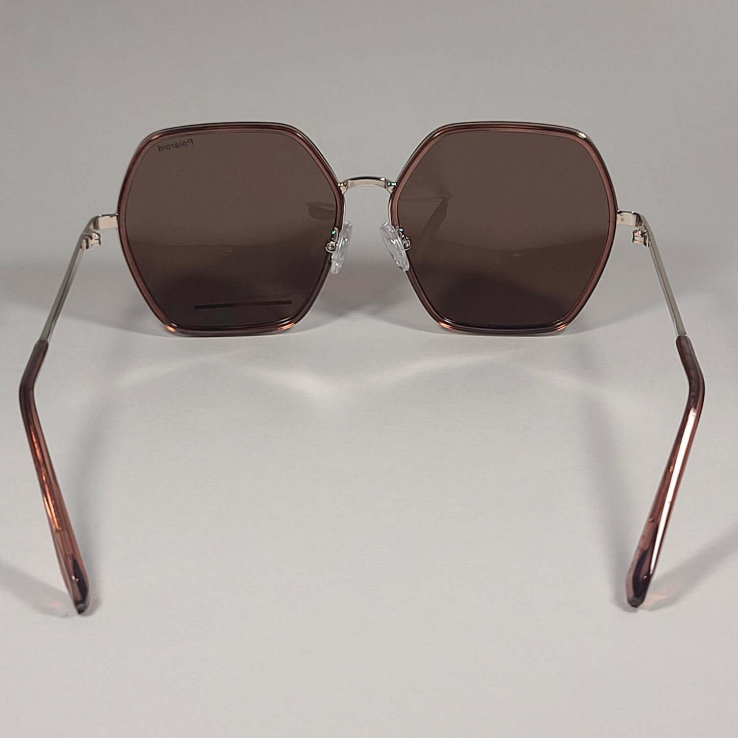 Polaroid Polarized Hexagon Sunglasses Brown Light Gold Frame Brown Lens POL 04 - Sunglasses