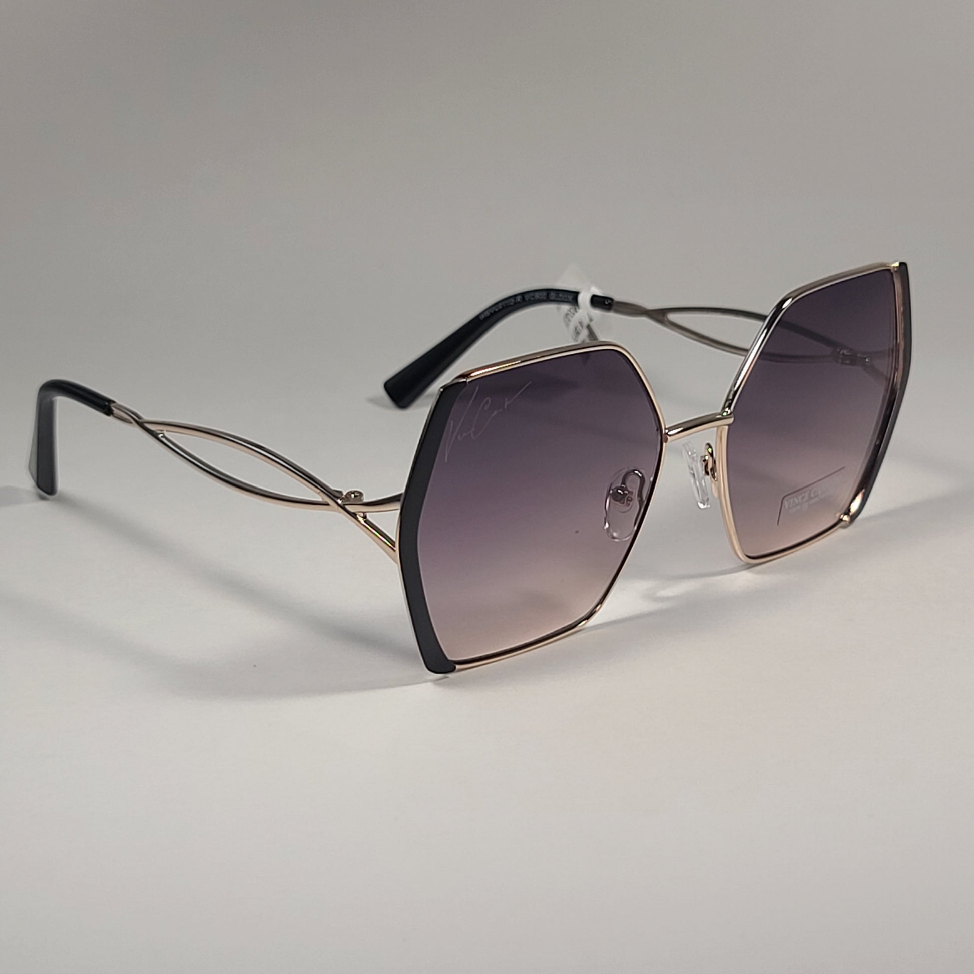 Vince Camuto VC900 GLDOX Oversize Geometric Sunglasses Gold Black Frame Gray Gradient Lens - Sunglasses
