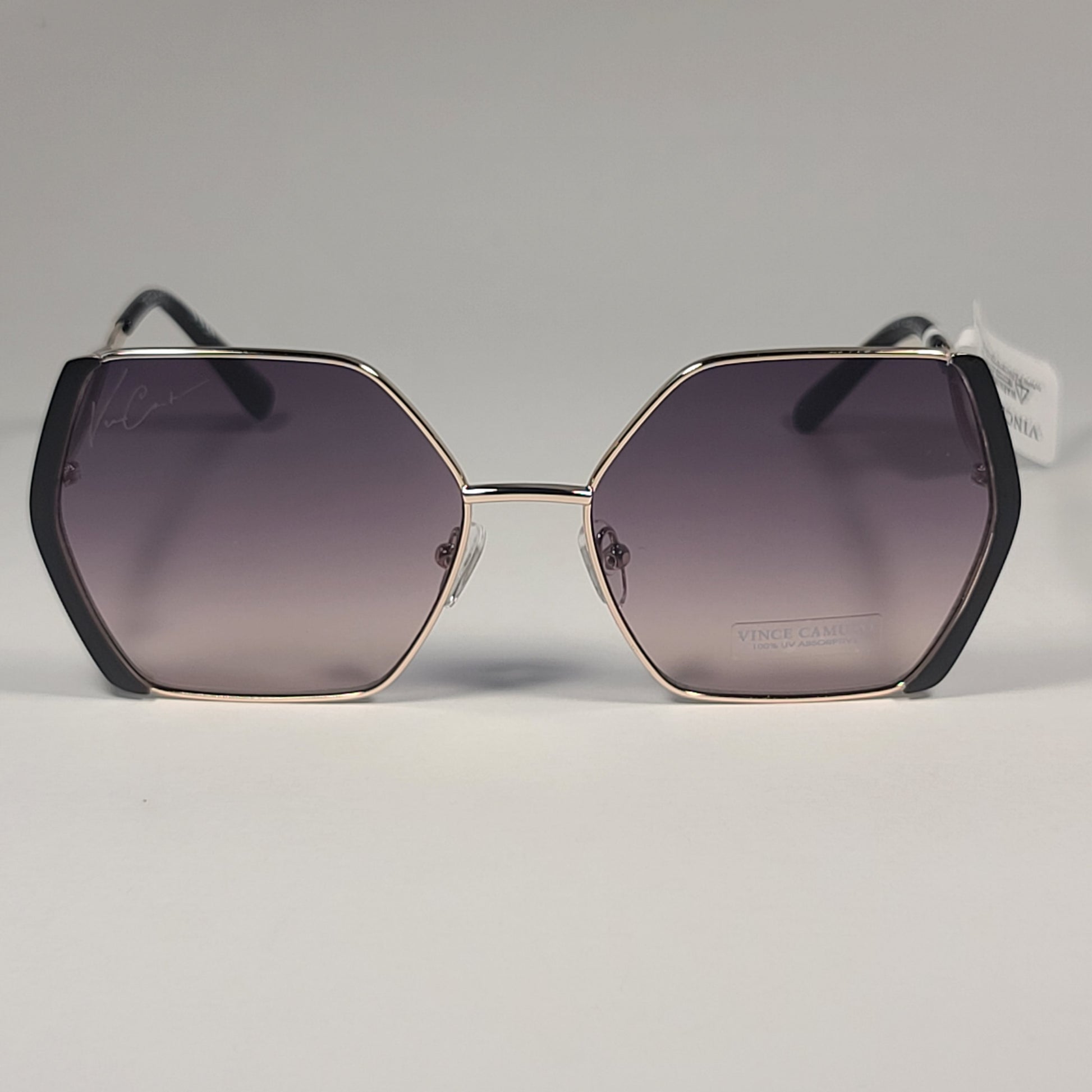 Vince Camuto VC900 GLDOX Oversize Geometric Sunglasses Gold Black Frame Gray Gradient Lens - Sunglasses