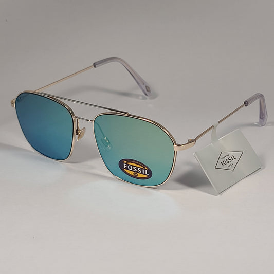 Fossil Navigator FW225 Women’s Sunglasses Gold Tone Metal / Aqua Green Mirror Lens - Sunglasses