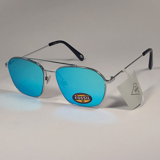 Fossil Navigator FW225 Women’s Sunglasses Silver Tone Metal / Aqua Blue Mirror Lens - Sunglasses
