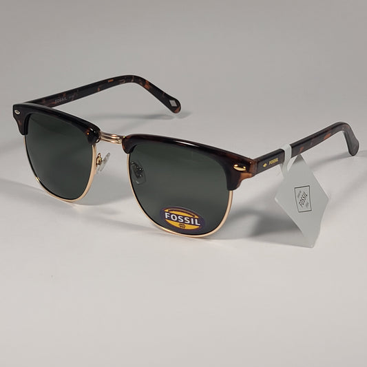 Fossil FM143 Men’s Club Sunglasses Brown Tortoise / Gold Frame Solid Green Lens - Sunglasses