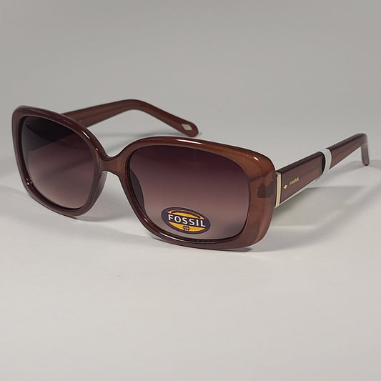Fossil Oval FW100 Sunglasses Brown Crystal Plastic Frame Brown Gradient Lens