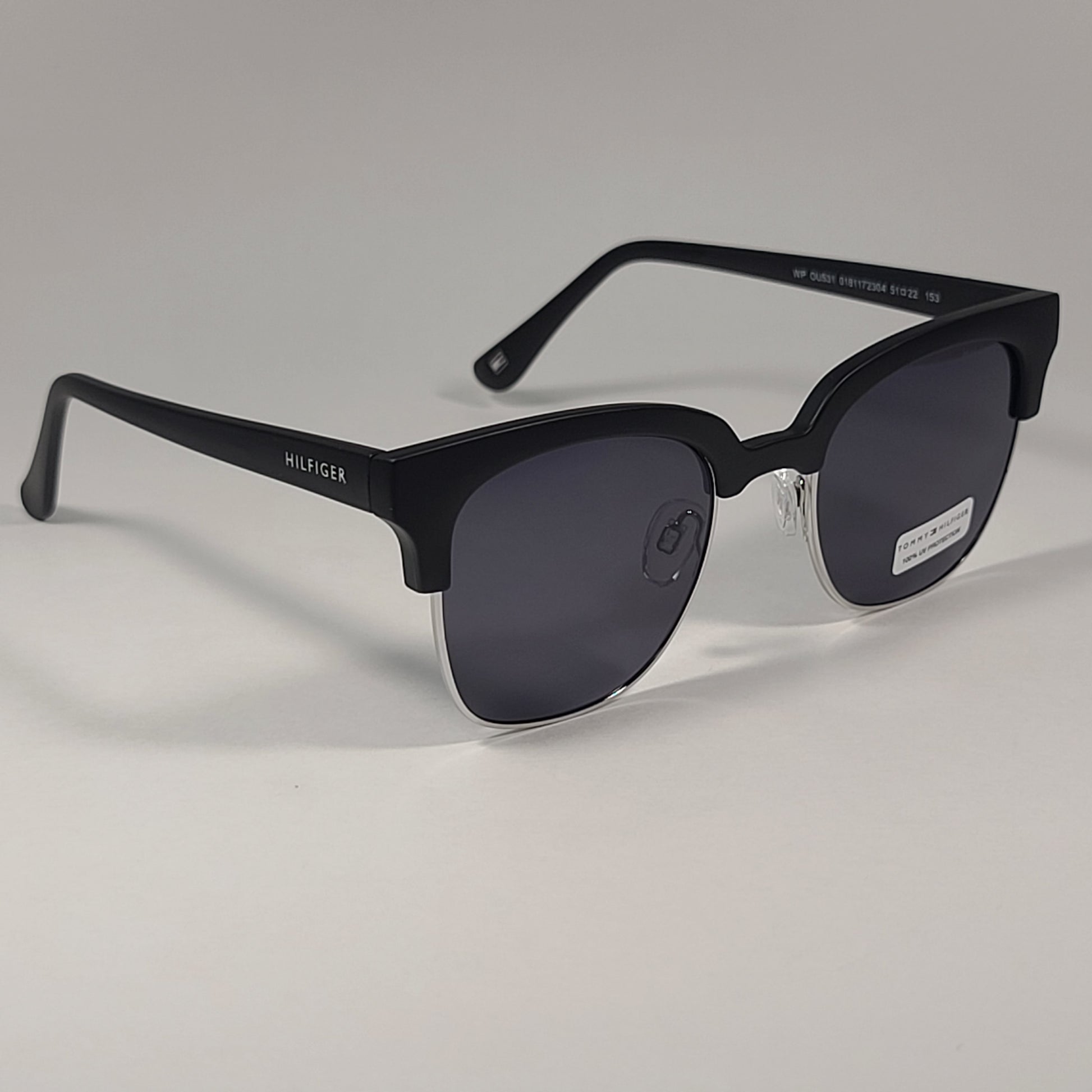 Tommy Hilfiger WP OU531 Square Club Sunglasses Matte Black Silver Frame Gray Lens - Sunglasses