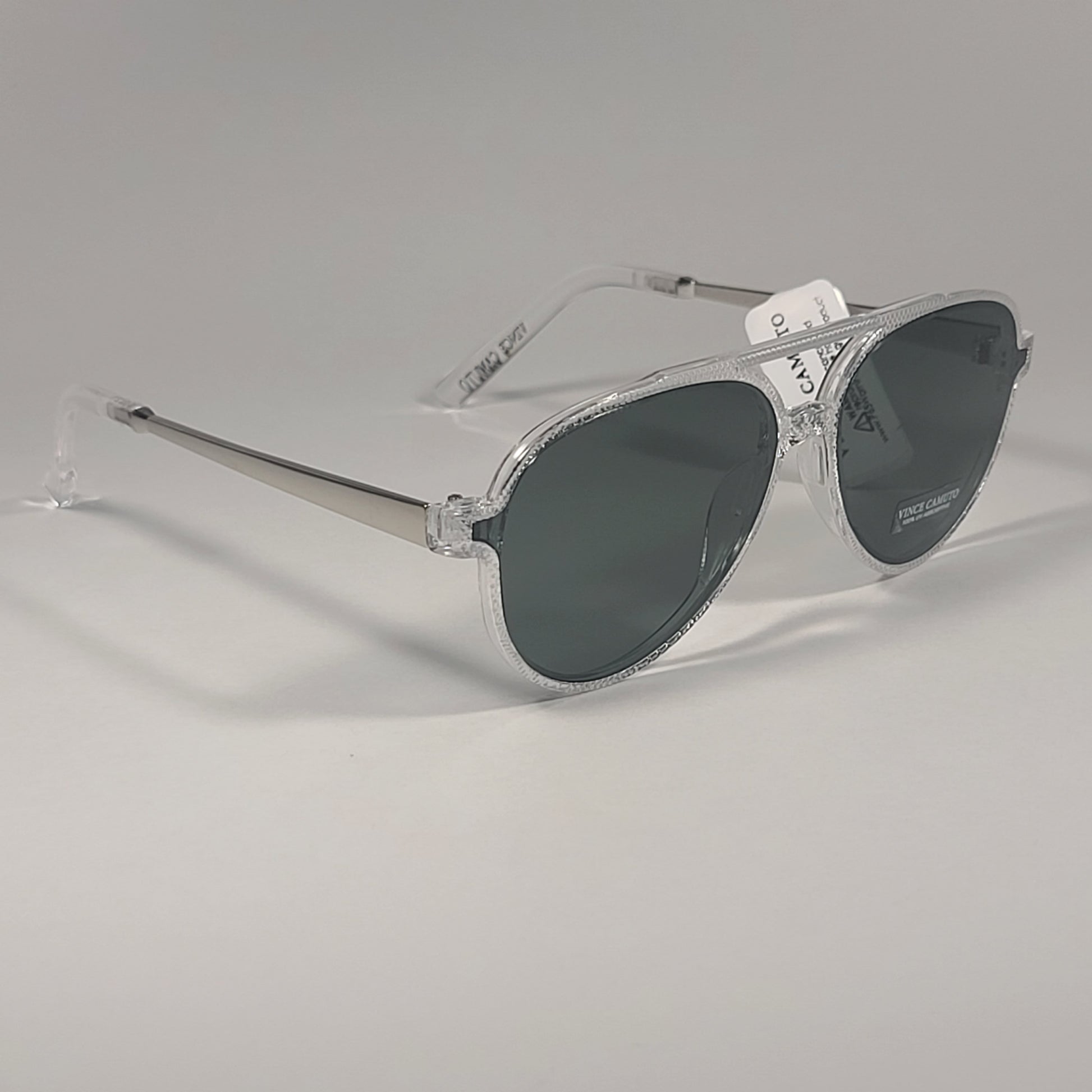 Vince Camuto VM627 CL Aviator Pilot Sunglasses Clear Silver Frame Green Lens - Sunglasses