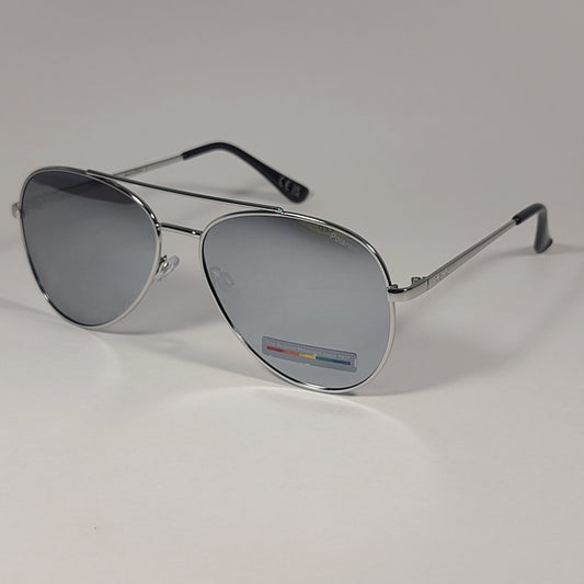 Polaroid POL 02 Polarized Aviator Pilot Sunglasses Silver Tone Frame Gray Mirror Lens - Sunglasses