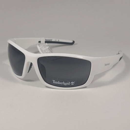 Timberland Wrap Sunglasses White / Matte Black Frame Gray Lens TB7171 21A - Sunglasses