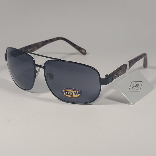 Fossil FM108 Navigator Sunglasses Matte Black Tortoise Frame Gray Lens 61mm - Sunglasses