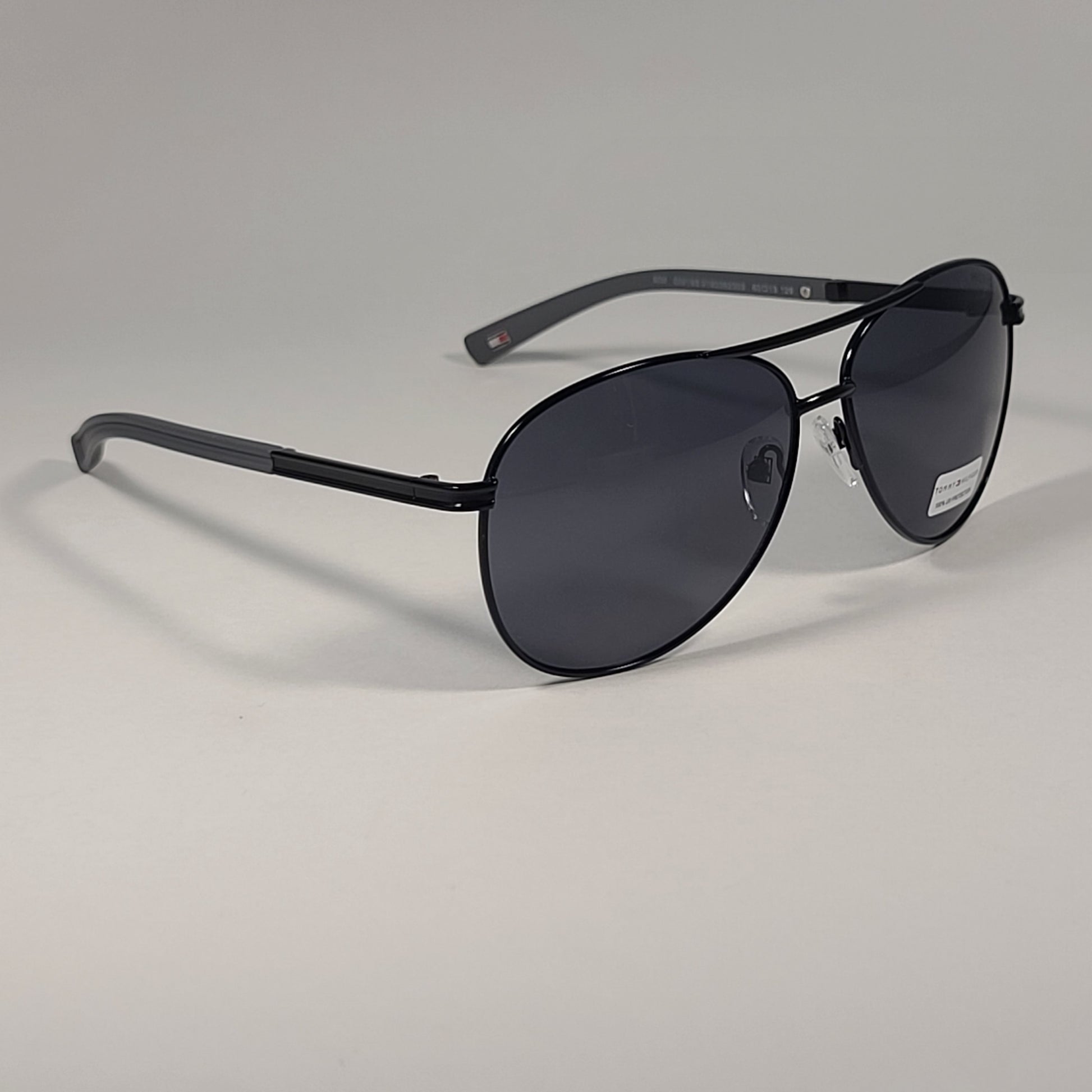 Tommy Hilfiger Bae MM OM195 Aviator Sunglasses Shiny Black Metal Frame Gray Lens - Sunglasses