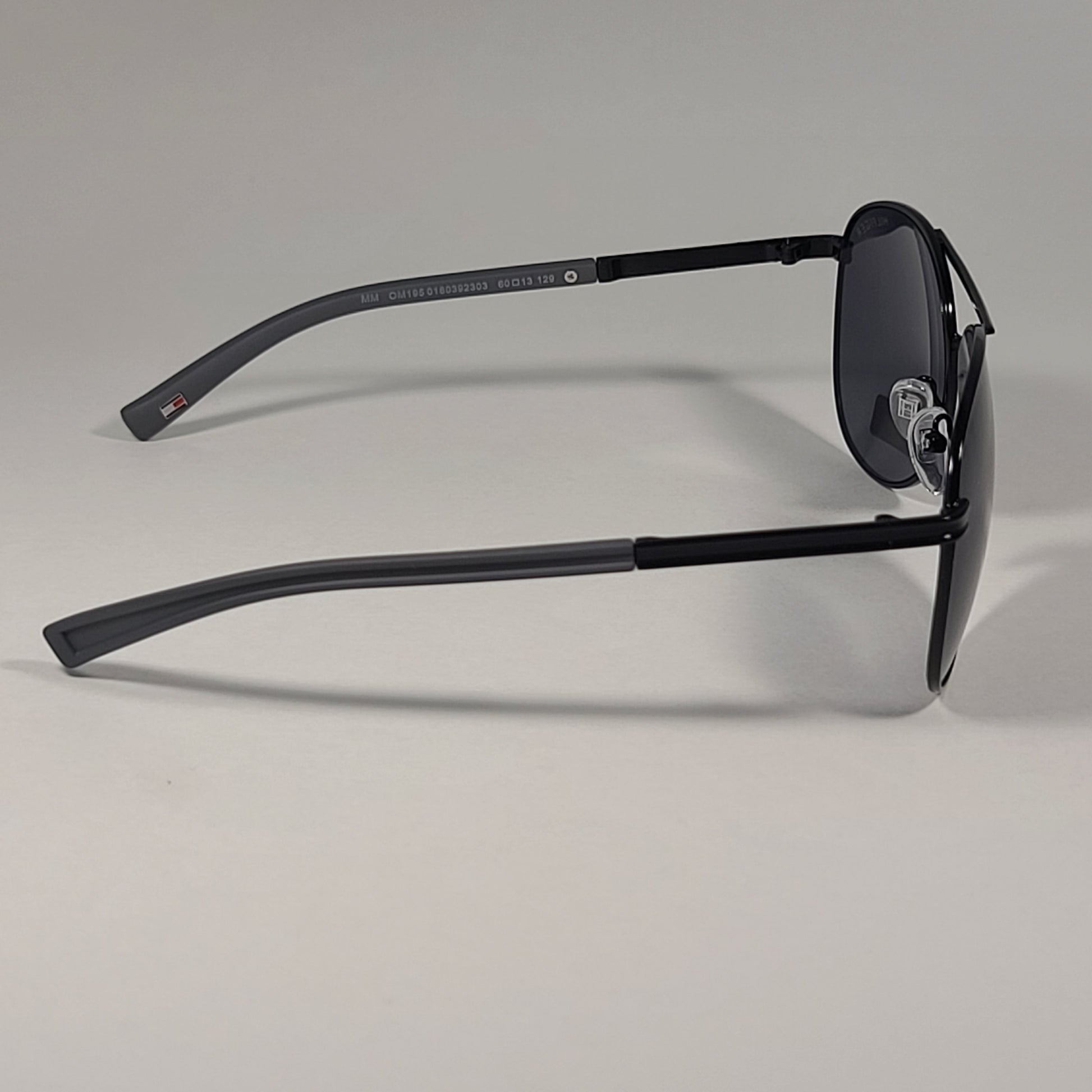 Tommy Hilfiger Bae MM OM195 Aviator Sunglasses Shiny Black Metal Frame Gray Lens - Sunglasses